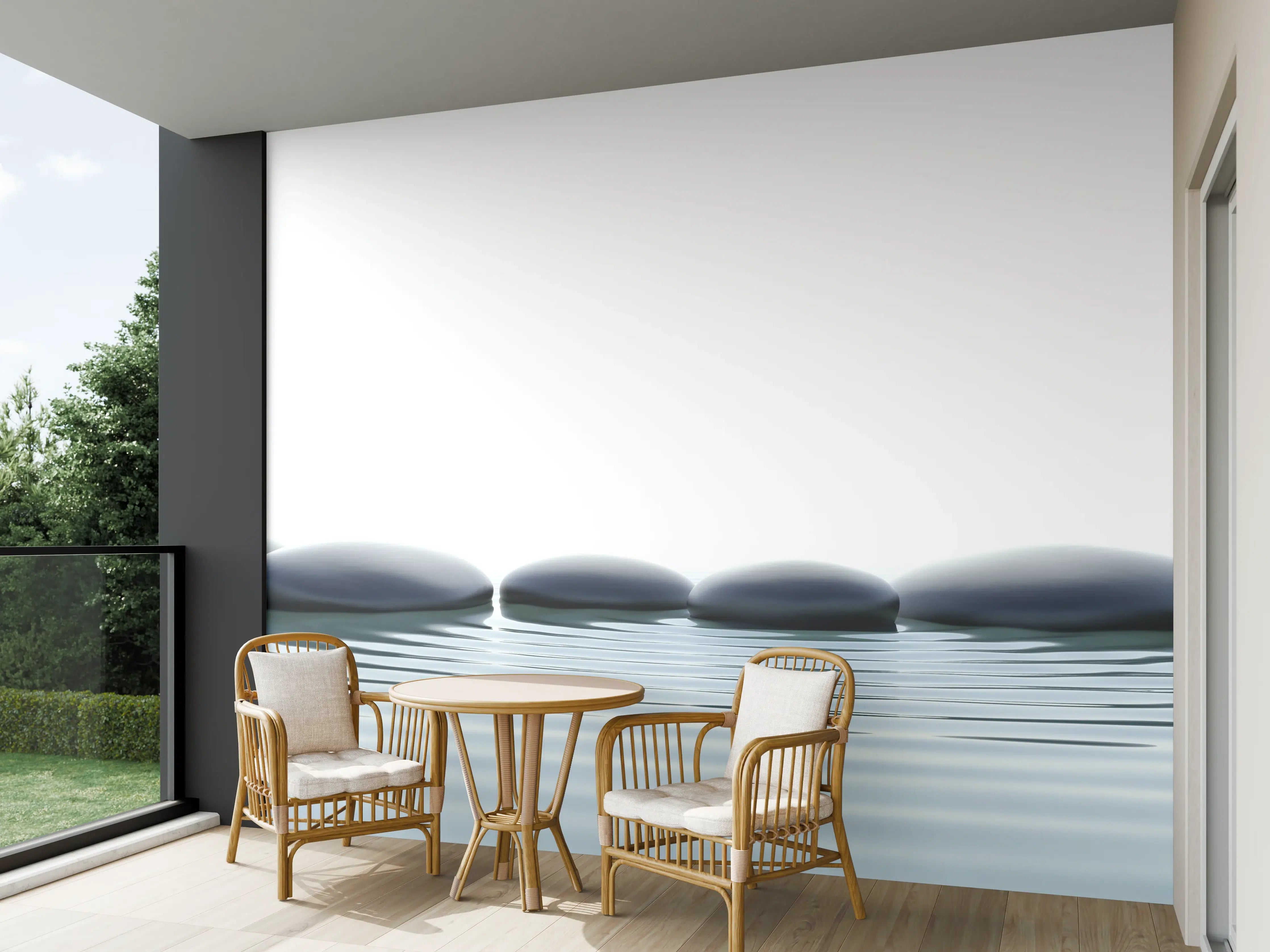 Wandverkleidung außen - Zen-Steine im Wasser mit Wellen