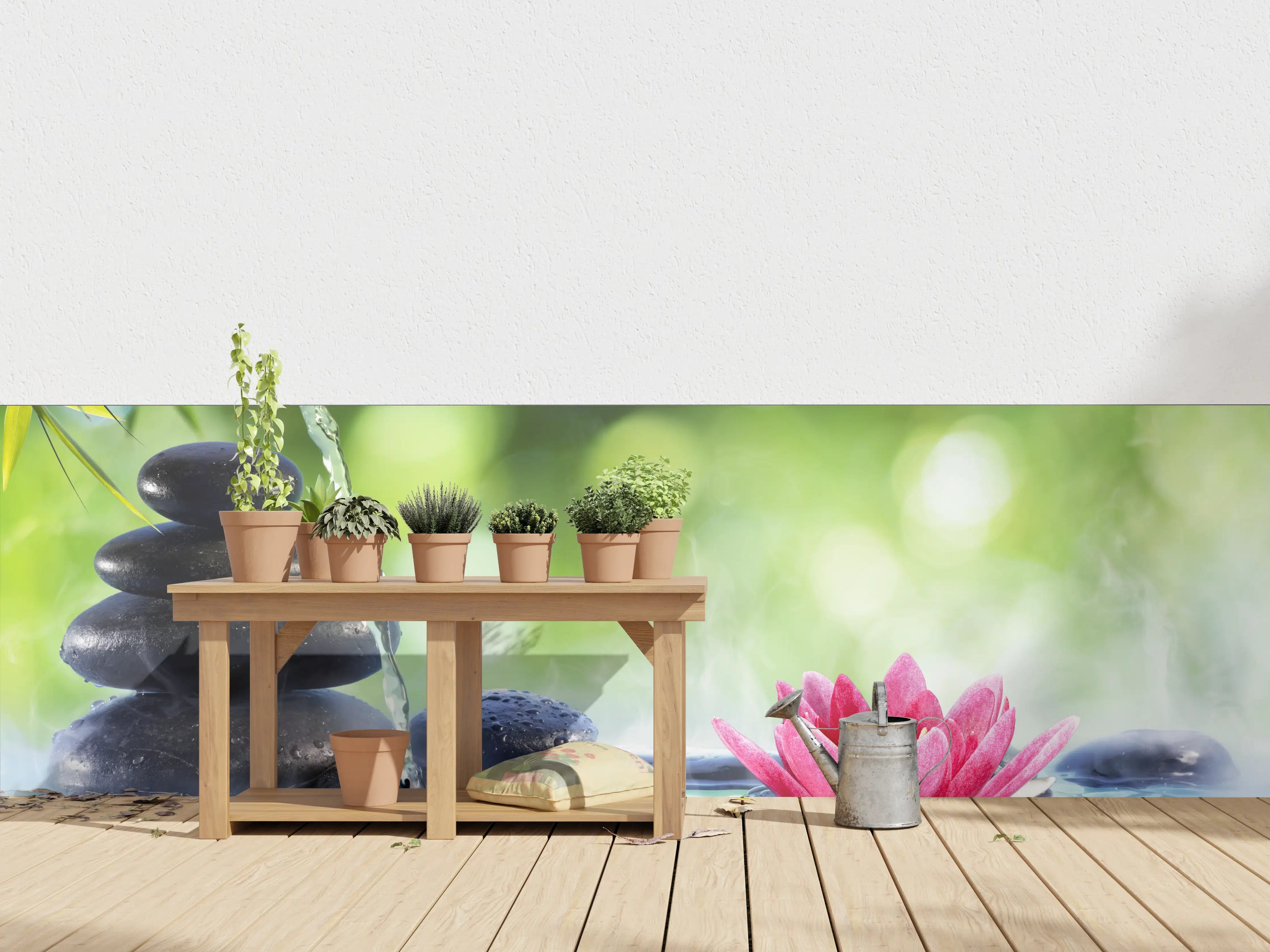 Wandverkleidung außen - Zen-Steine mit Lotusblüte