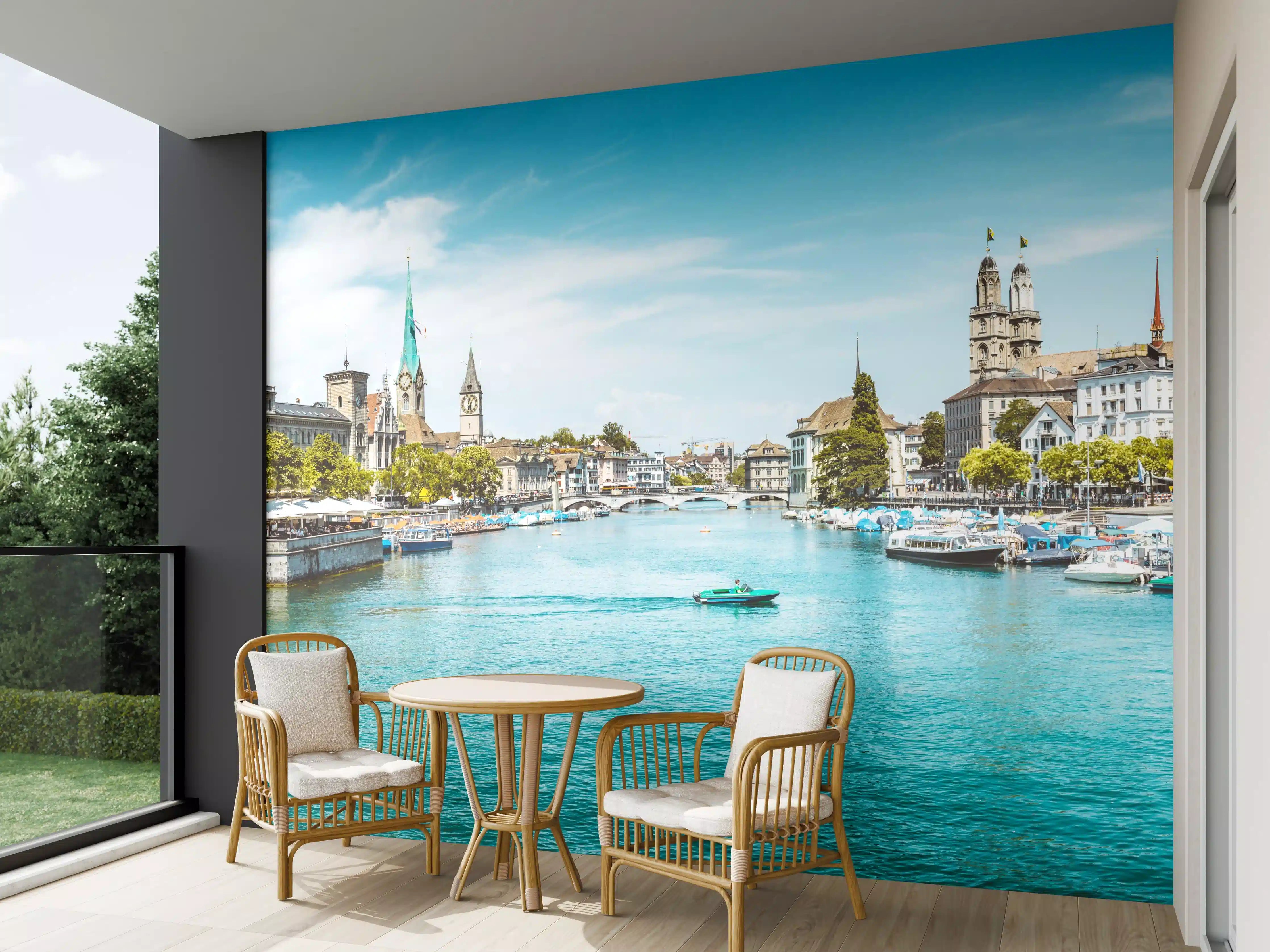 Wandverkleidung außen - Zürich Skyline Panorama mit Fluss Limmat