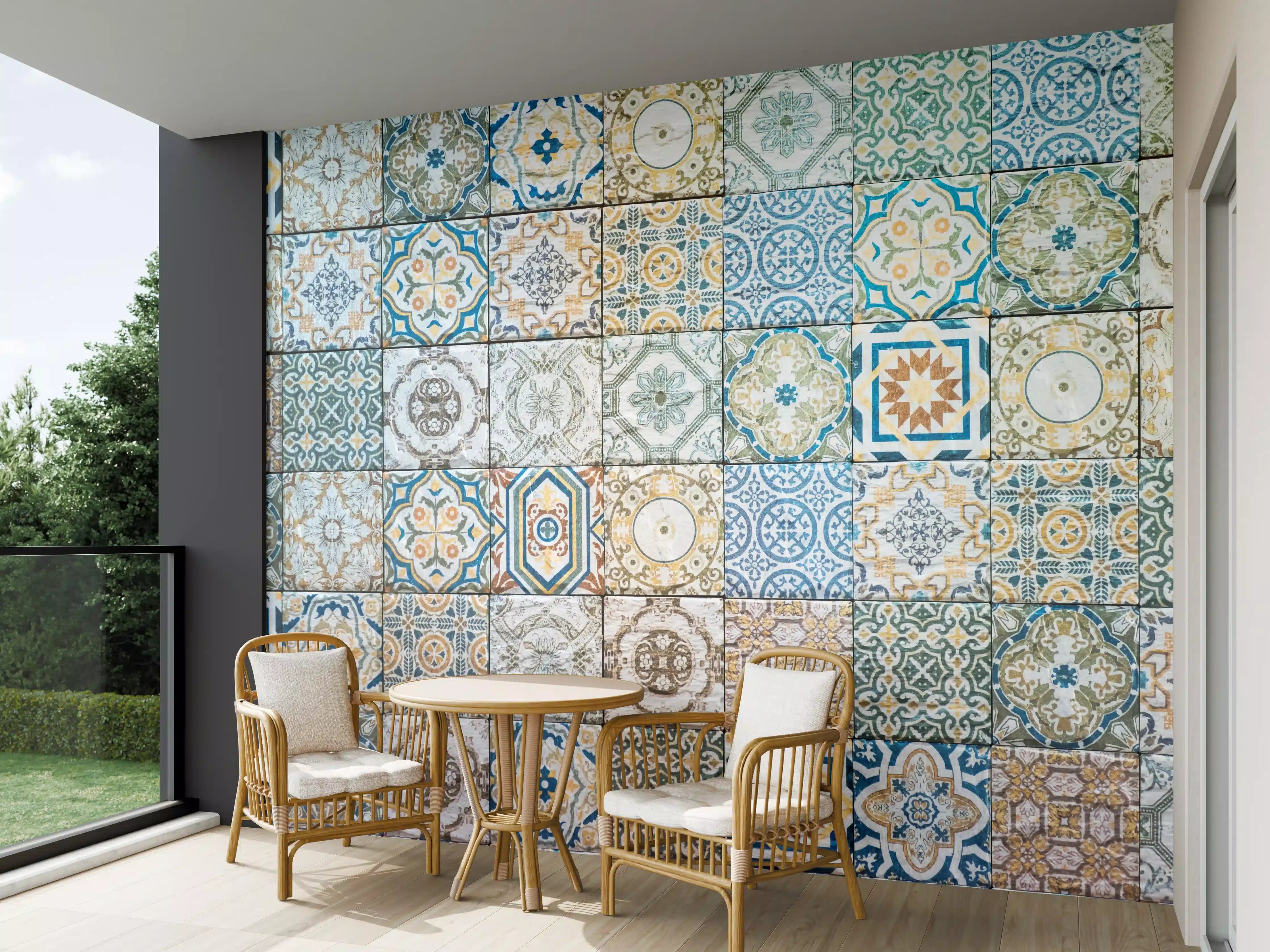 Wandverkleidung außen - buntes Mosaik im spanischen Stil