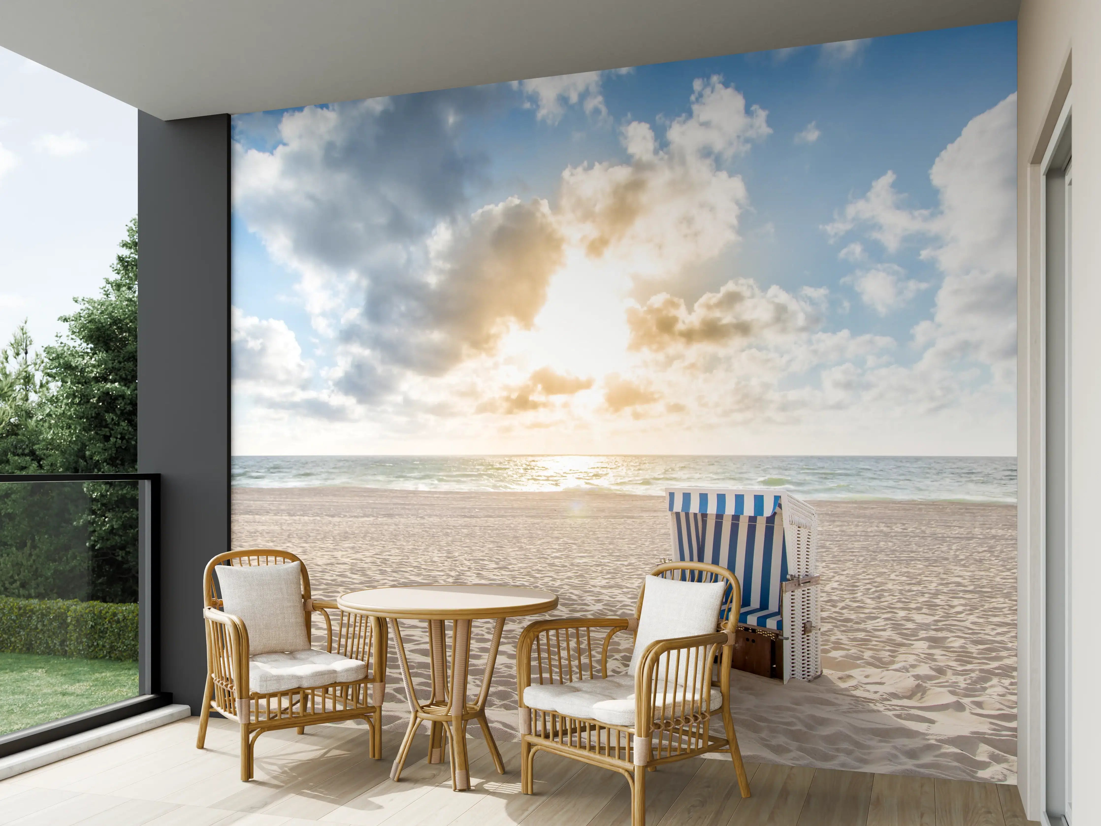 Wandverkleidung außen - einzelner Strandkorb an der Nordsee