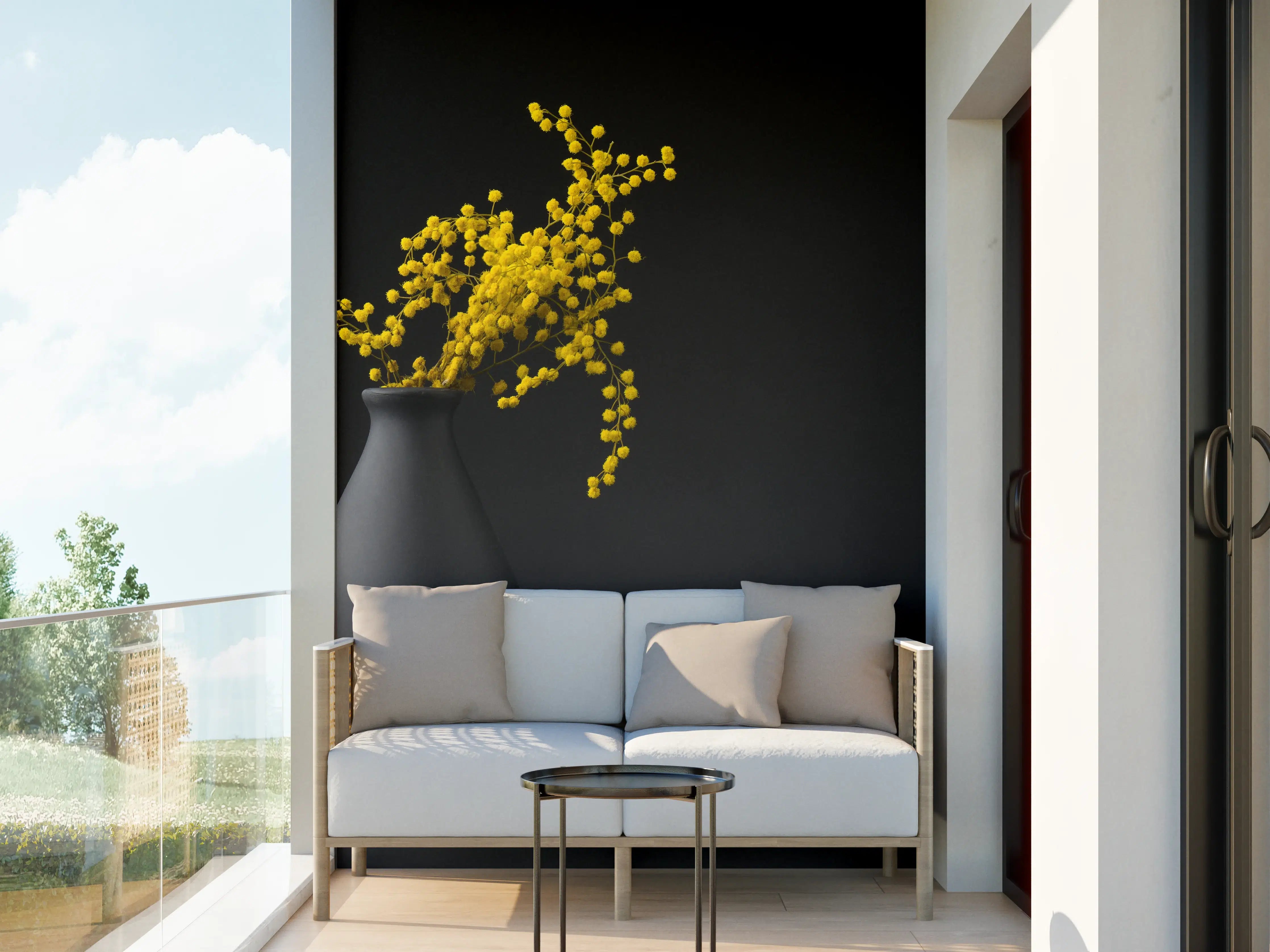 Wandverkleidung außen - gelbe Blume auf der gräulichen Vase
