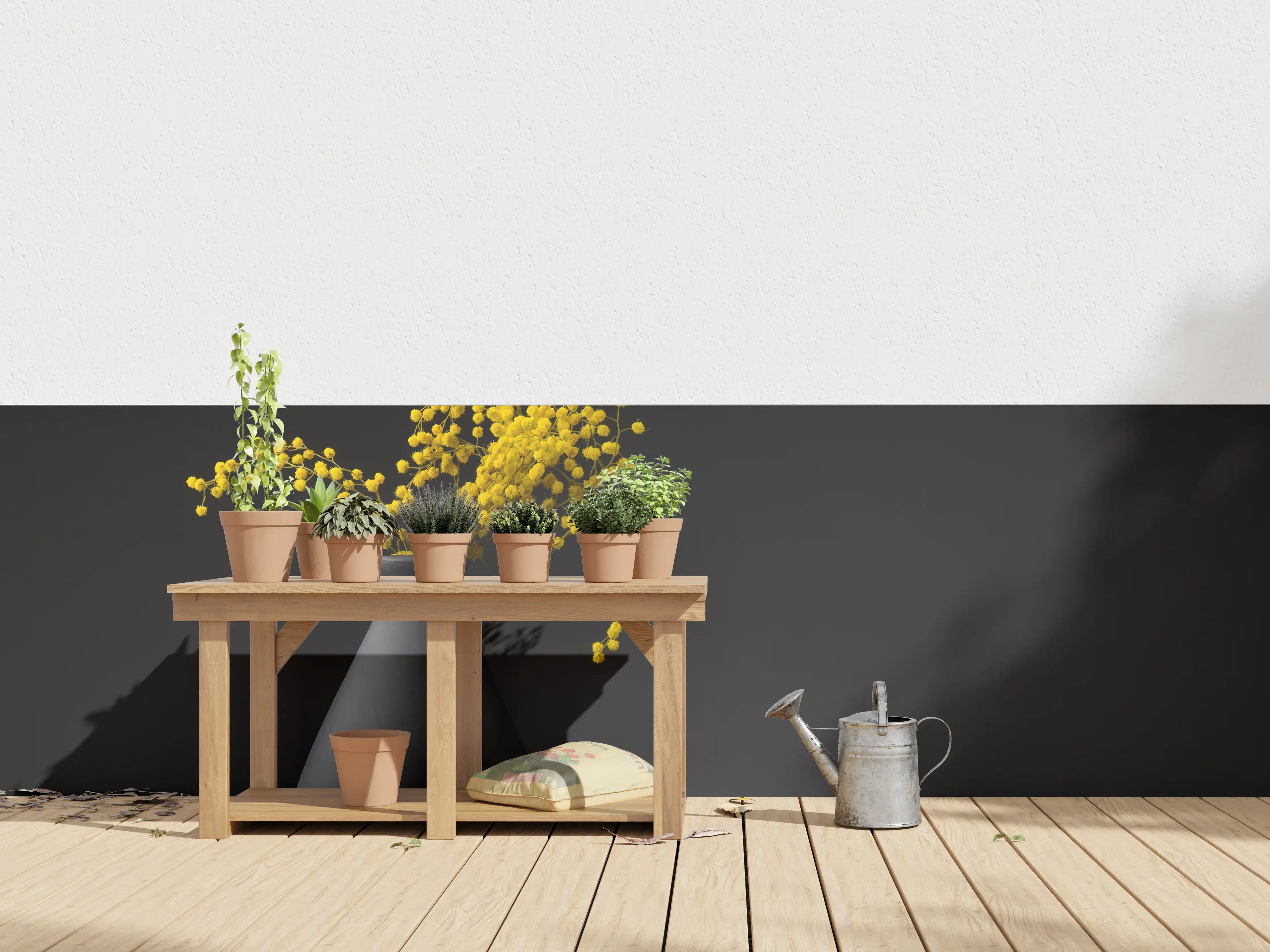 Wandverkleidung außen - gelbe Blume auf der gräulichen Vase