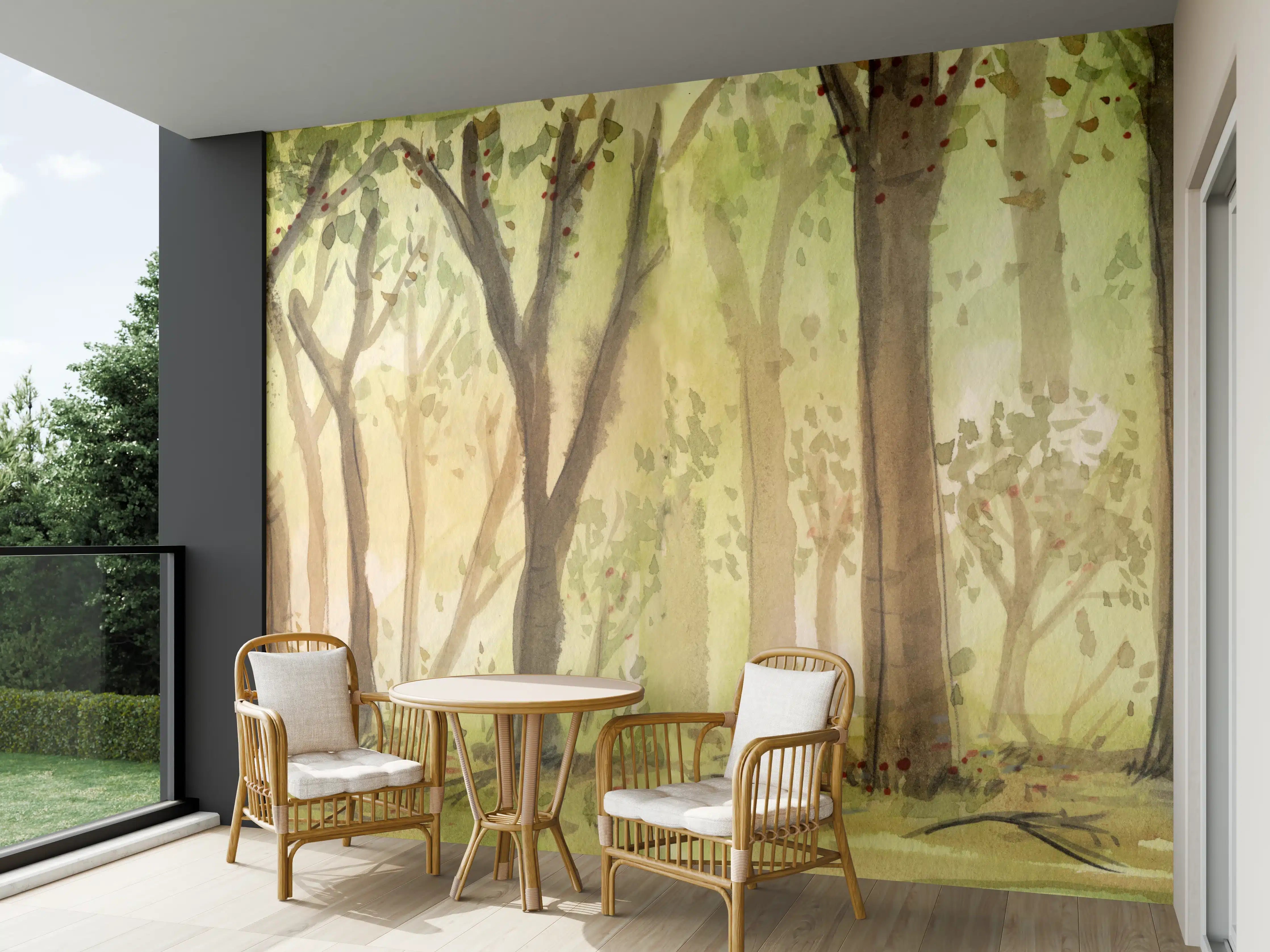 Wandverkleidung außen - heller Aquarell Wald