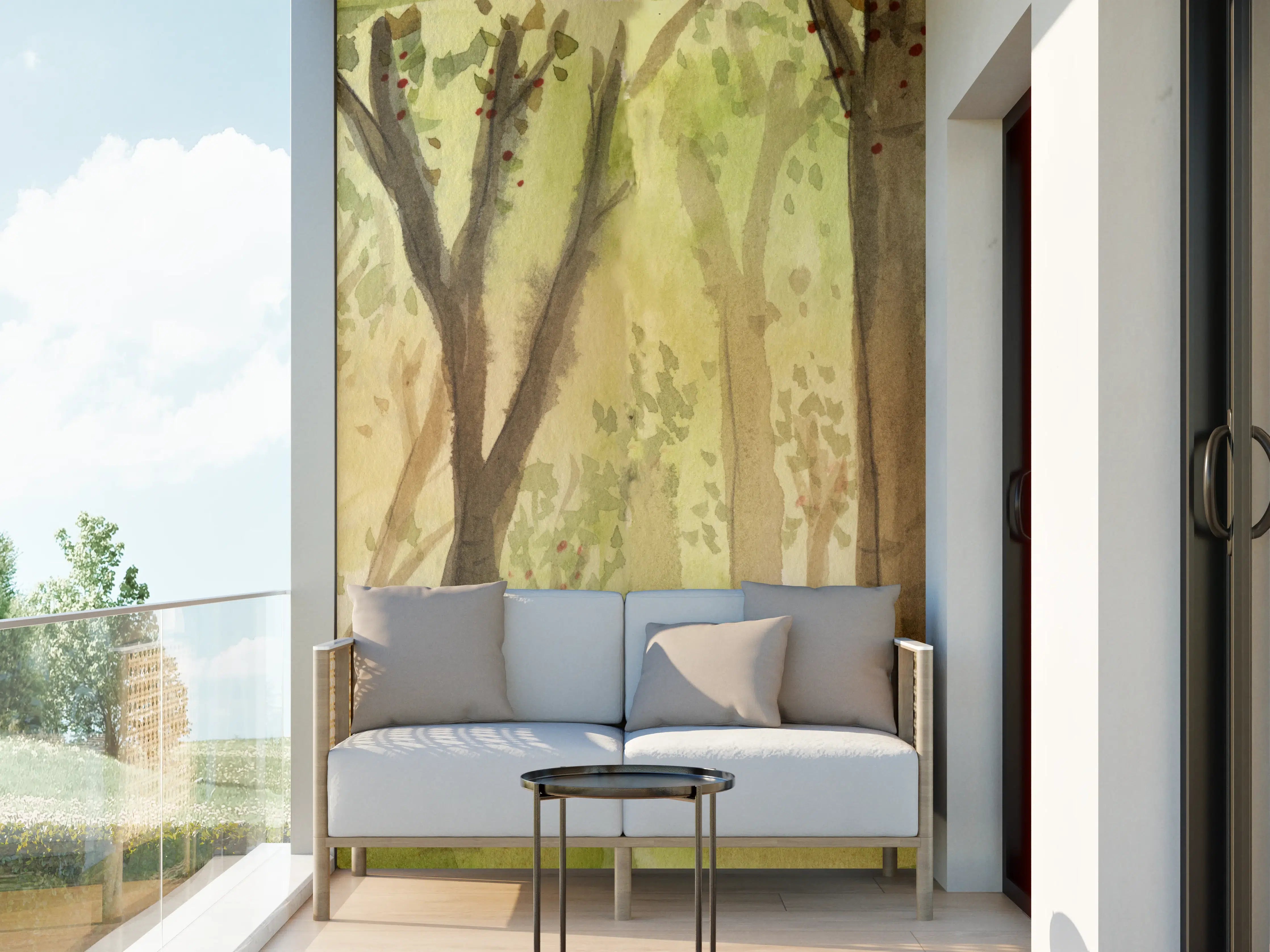 Wandverkleidung außen - heller Aquarell Wald