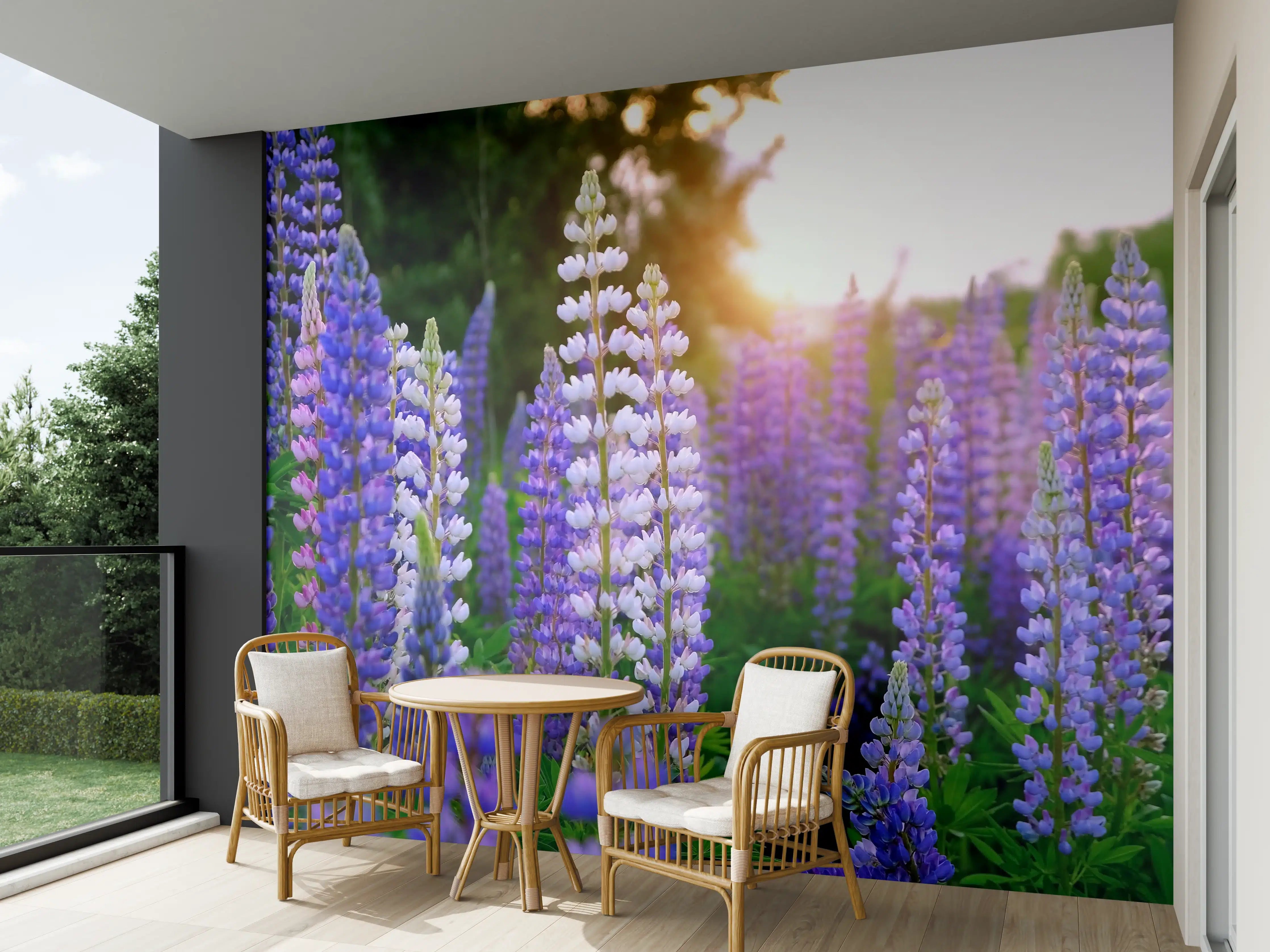 Wandverkleidung außen - lila-rosa Lupine Blumen