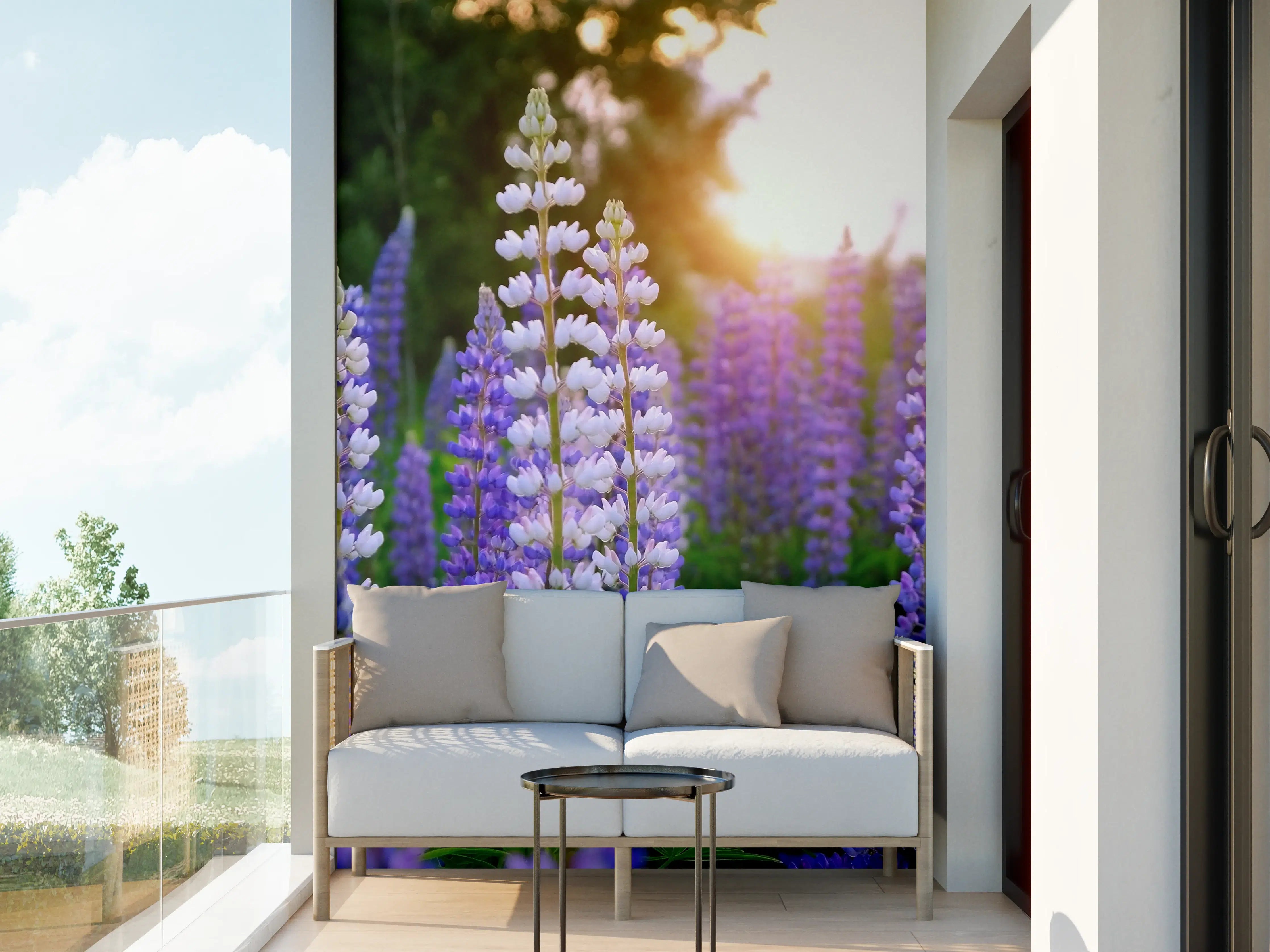 Wandverkleidung außen - lila-rosa Lupine Blumen
