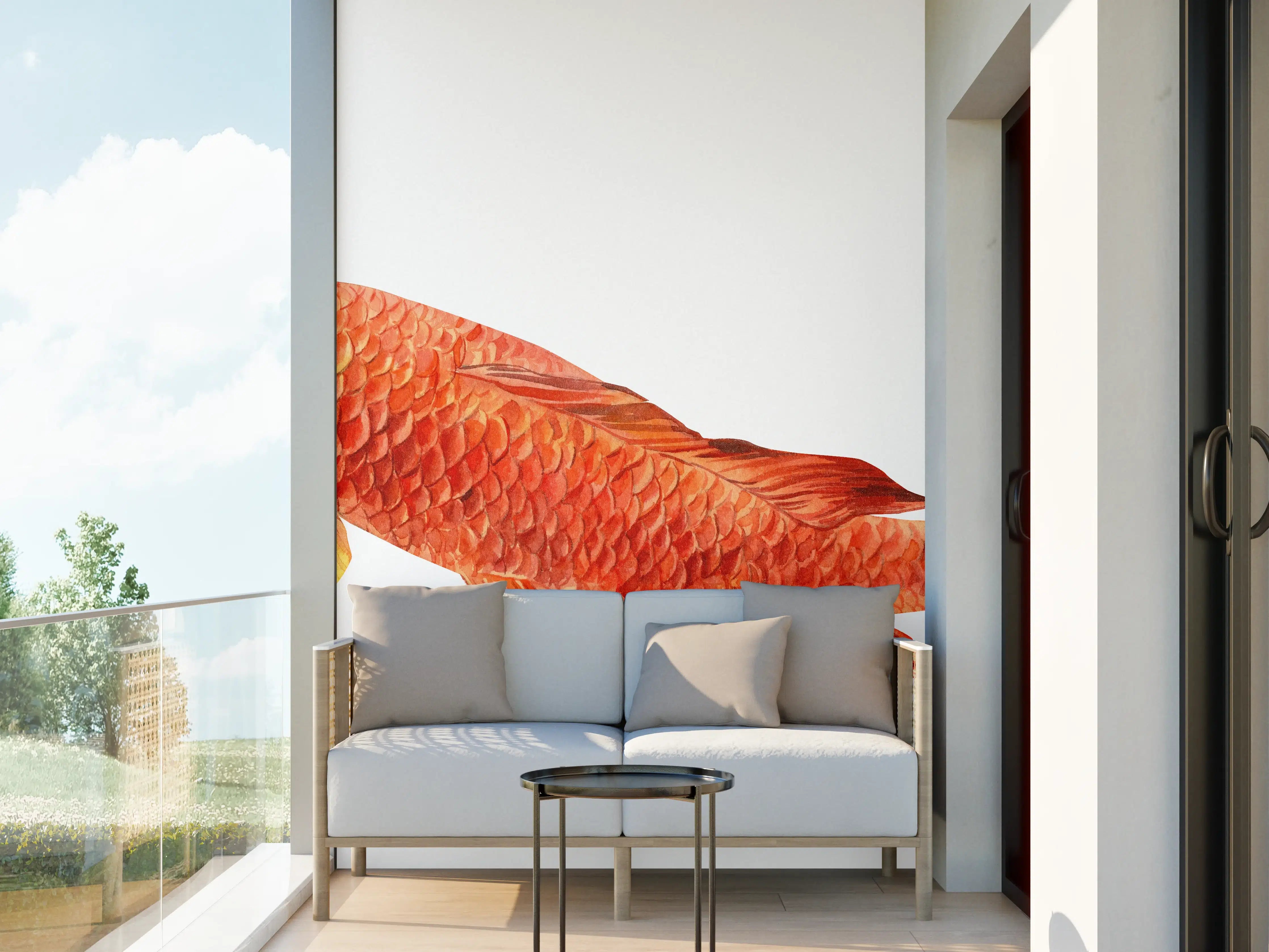 Wandverkleidung außen - orangefarbener Koi