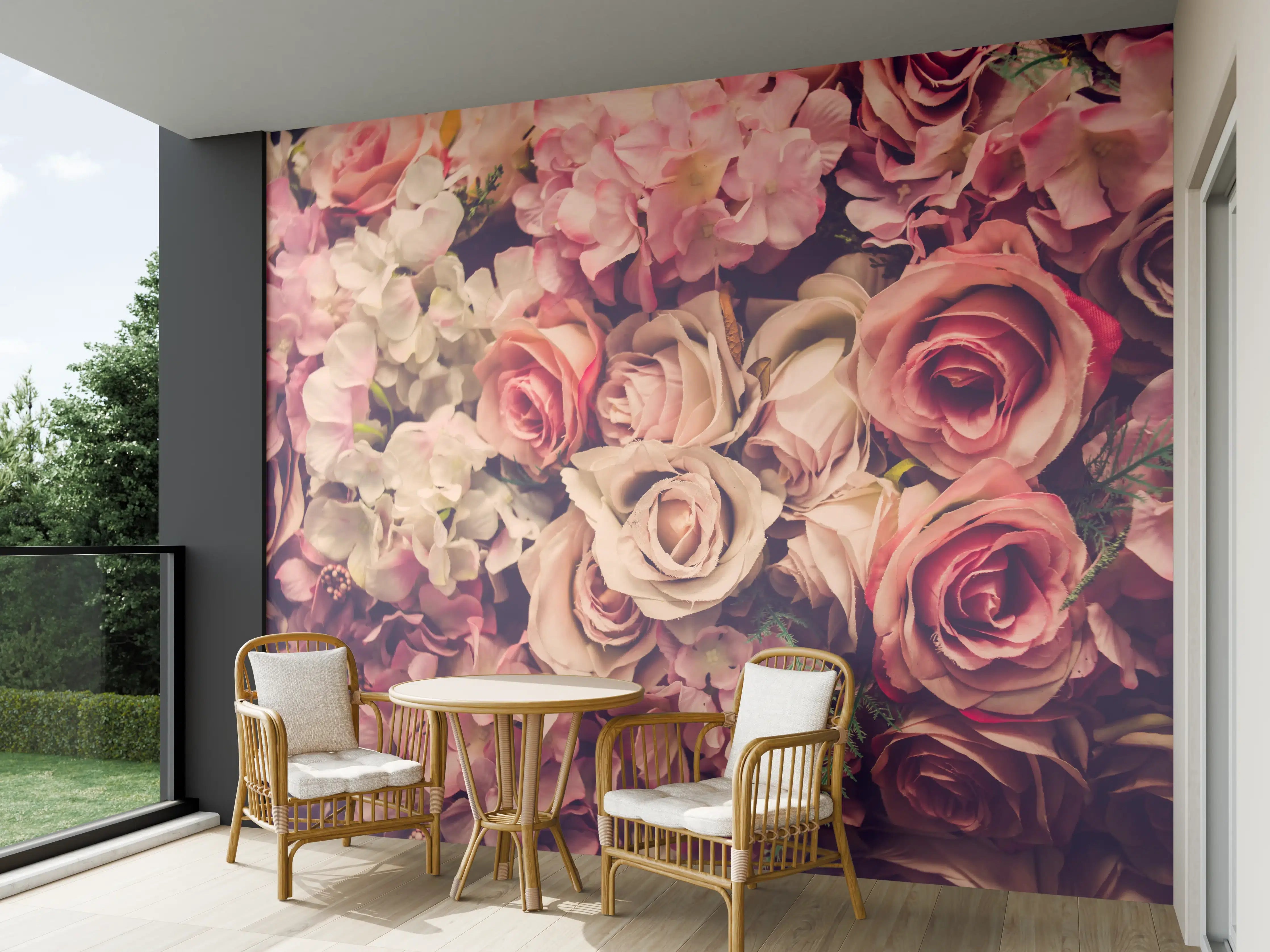 Wandverkleidung außen - retro rosa Rosen