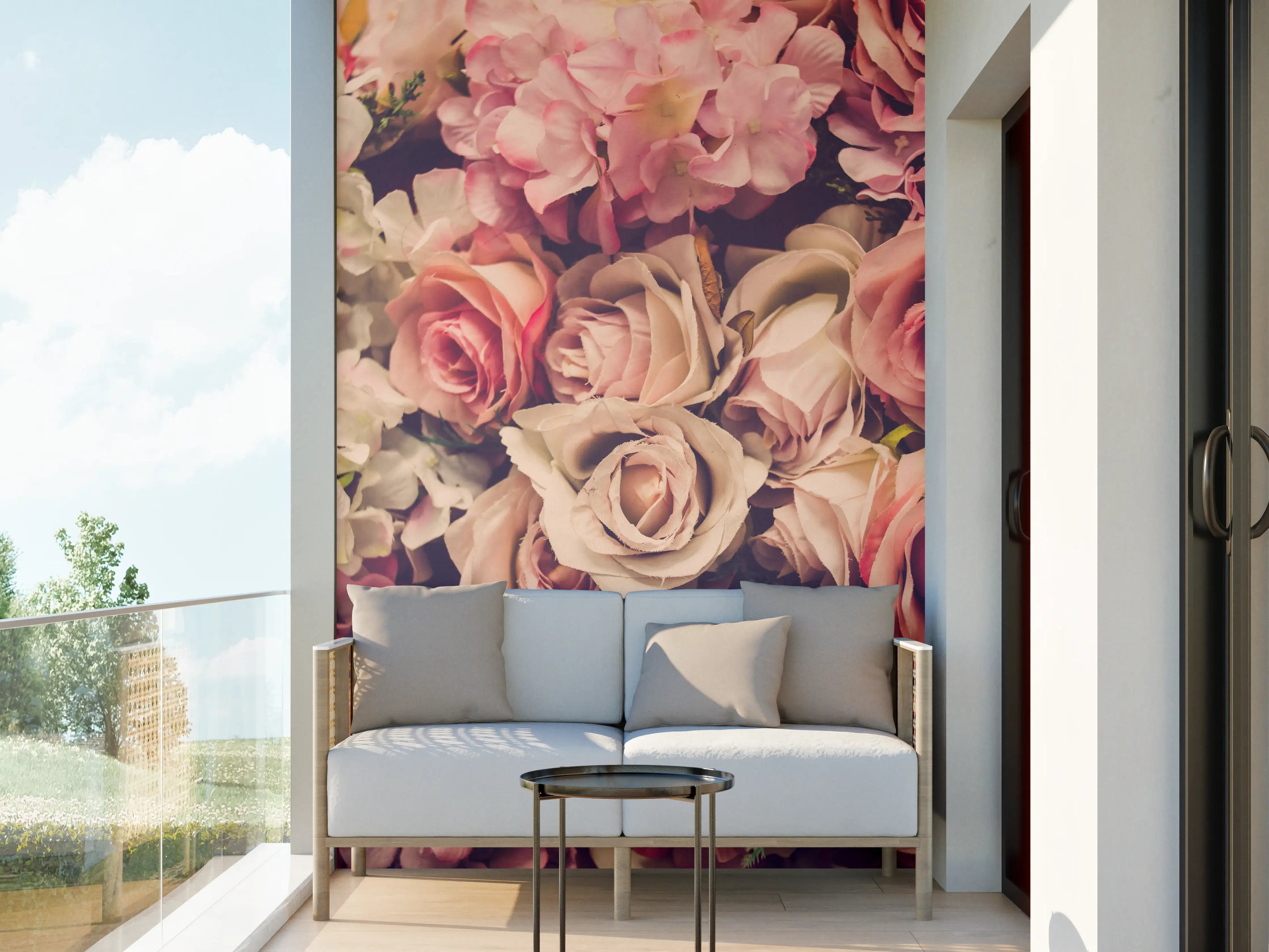 Wandverkleidung außen - retro rosa Rosen
