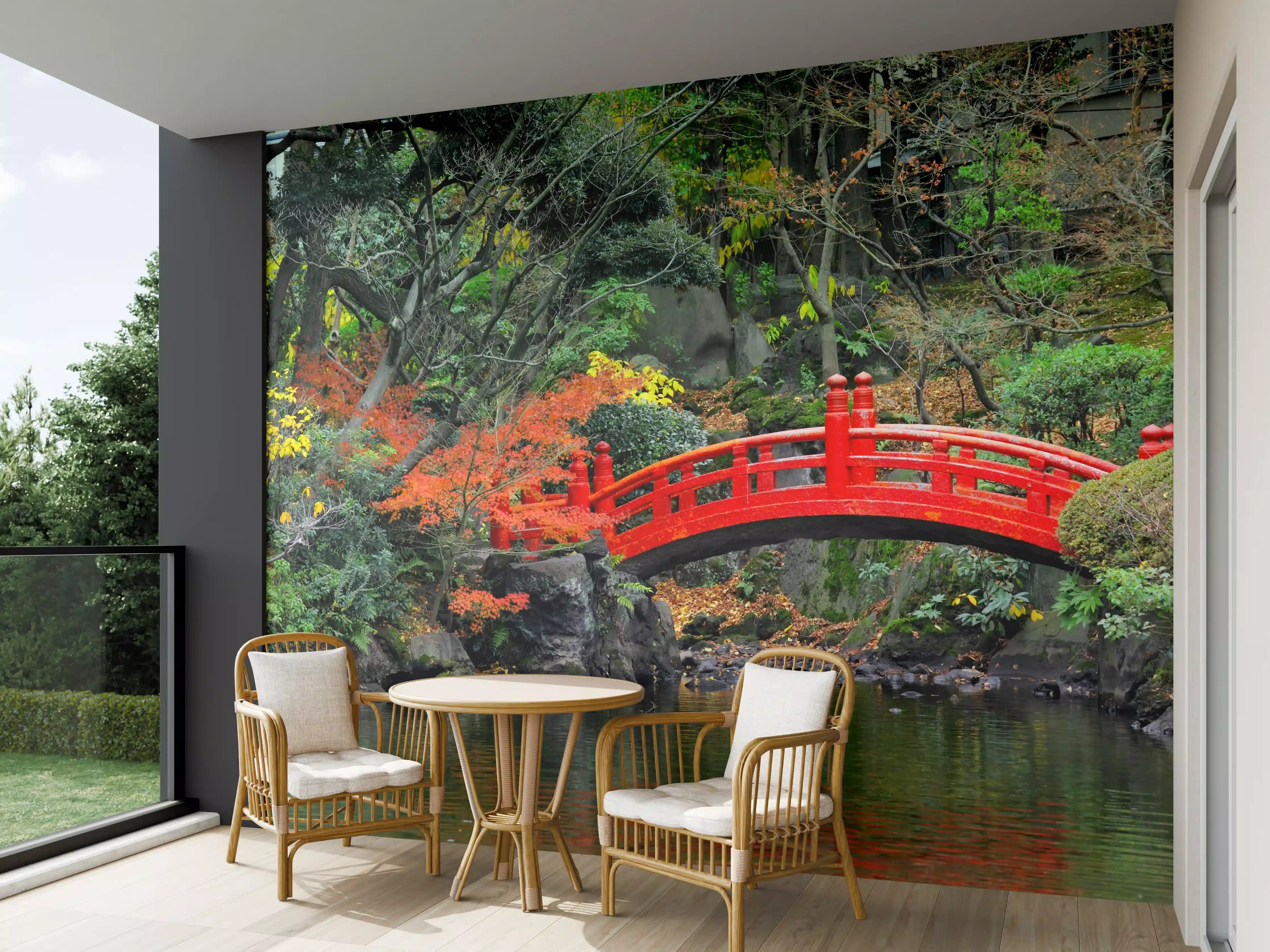 Wandverkleidung außen - traditioneller japanischer Garten an Teich