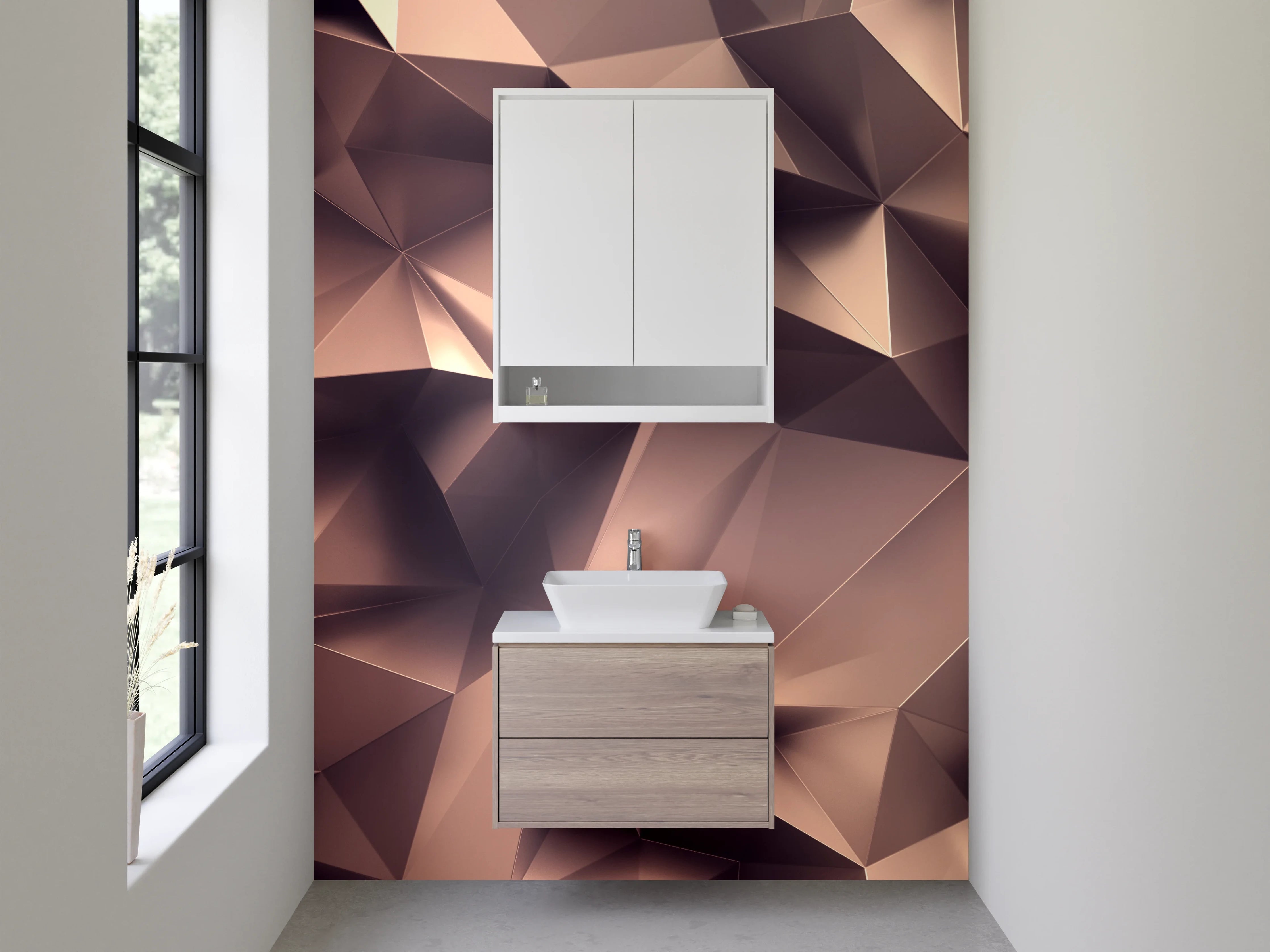 Waschbecken-Rückwand - 3D Abstraktes Polygon-Muster Braun