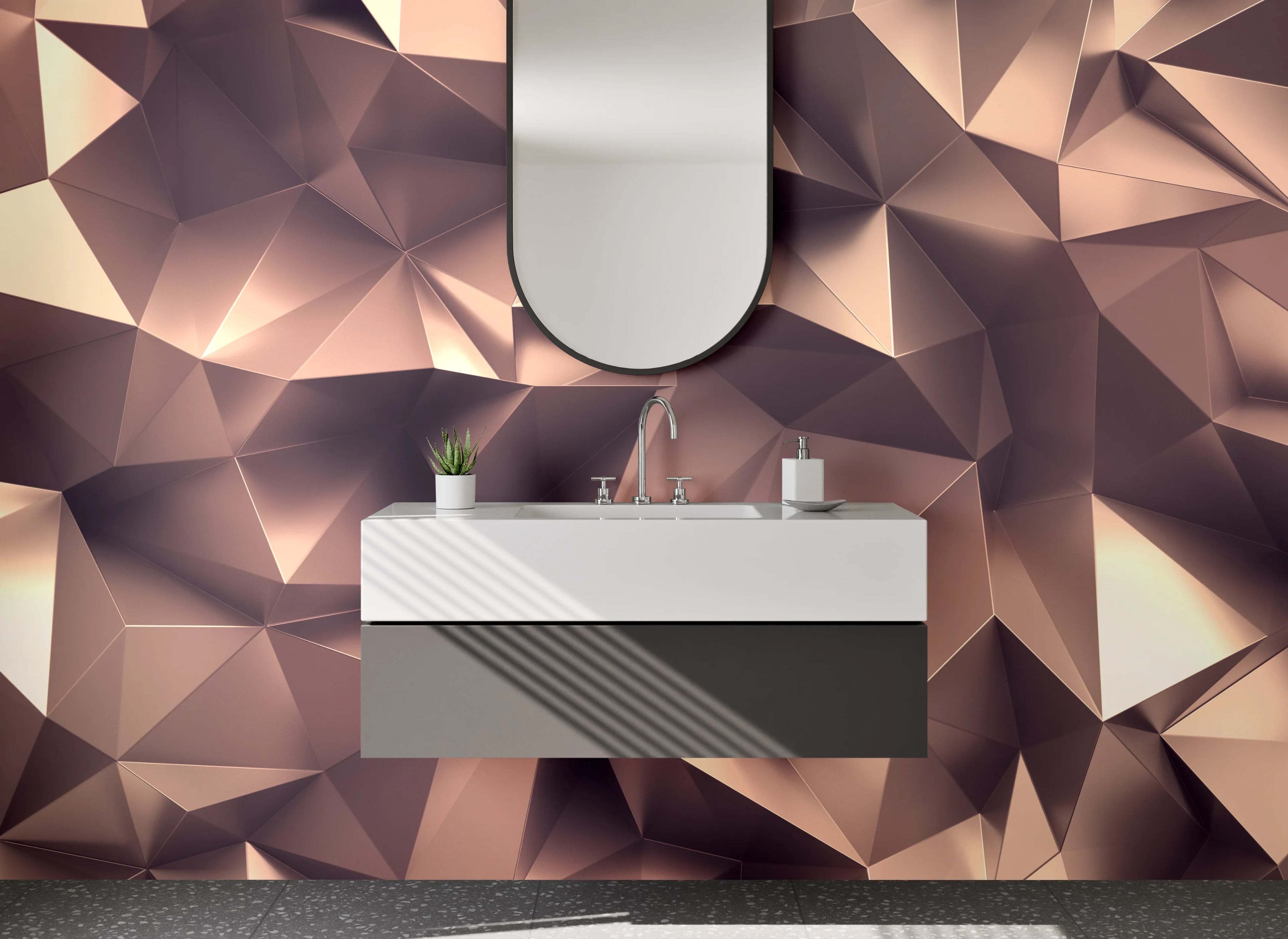 Waschbecken-Rückwand - 3D Abstraktes Polygon-Muster Braun