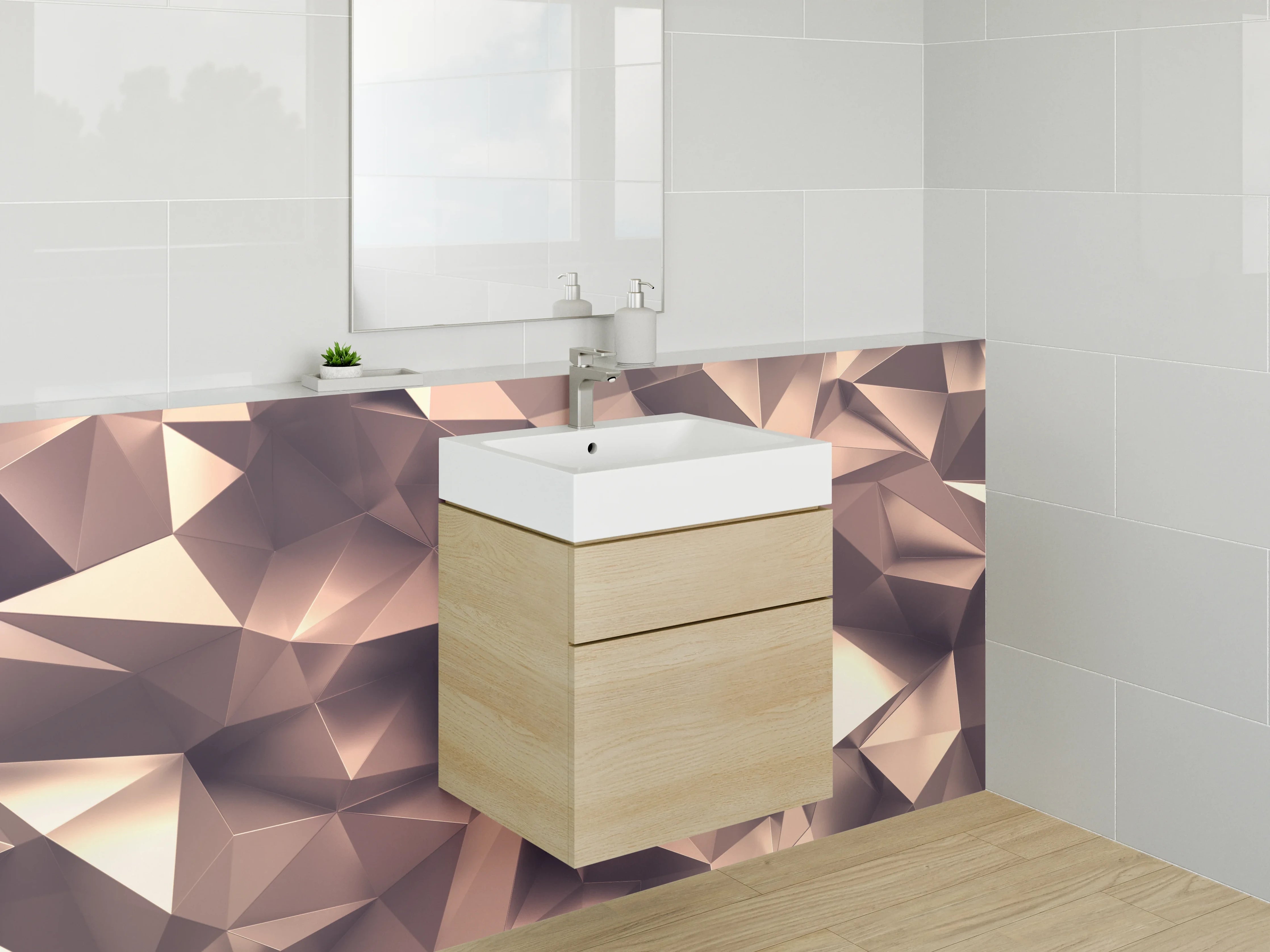 Waschbecken-Rückwand - 3D Abstraktes Polygon-Muster Braun