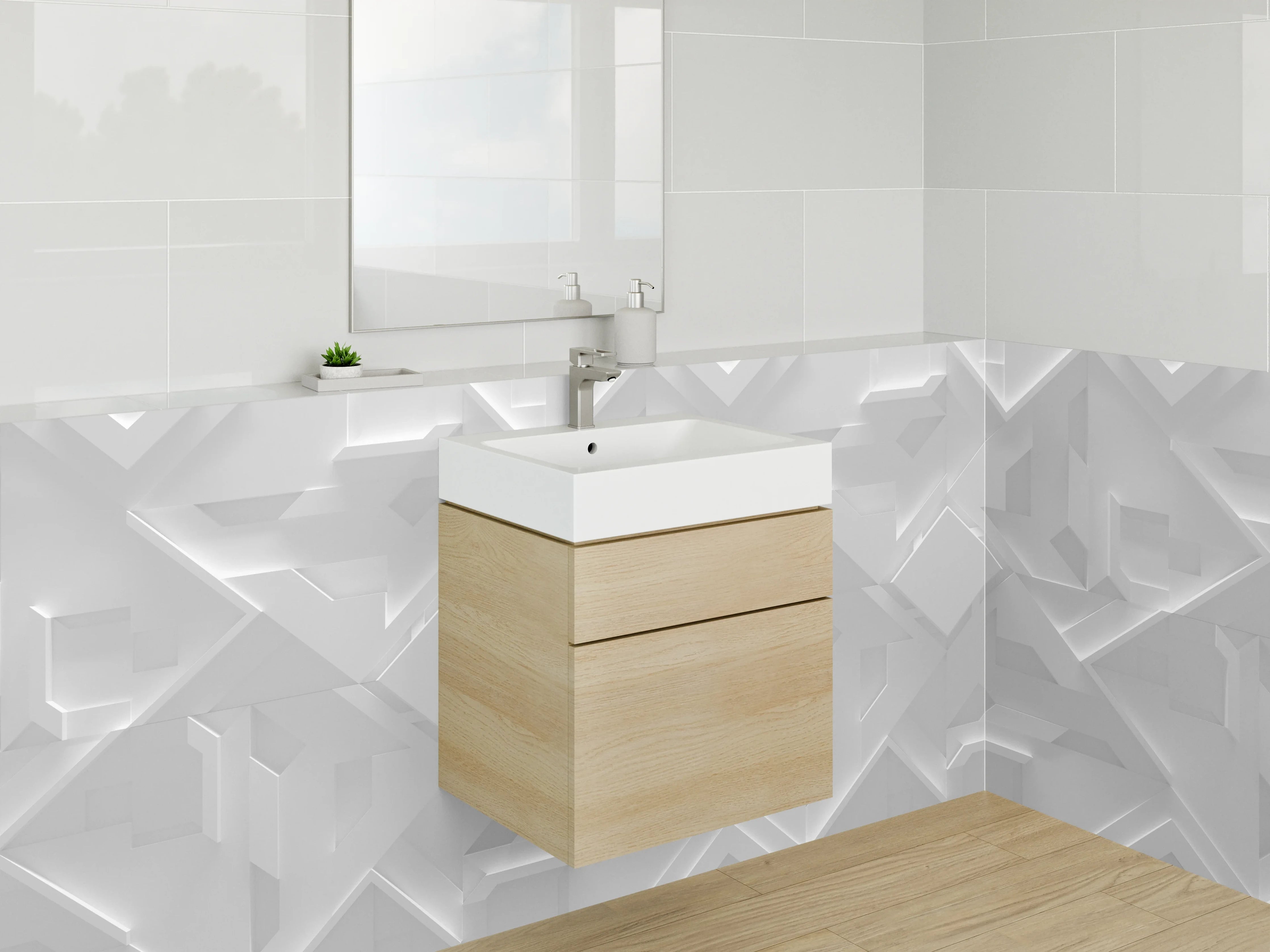 Waschbecken-Rückwand - 3D Geometrie Weiß Grau – Modernes Design