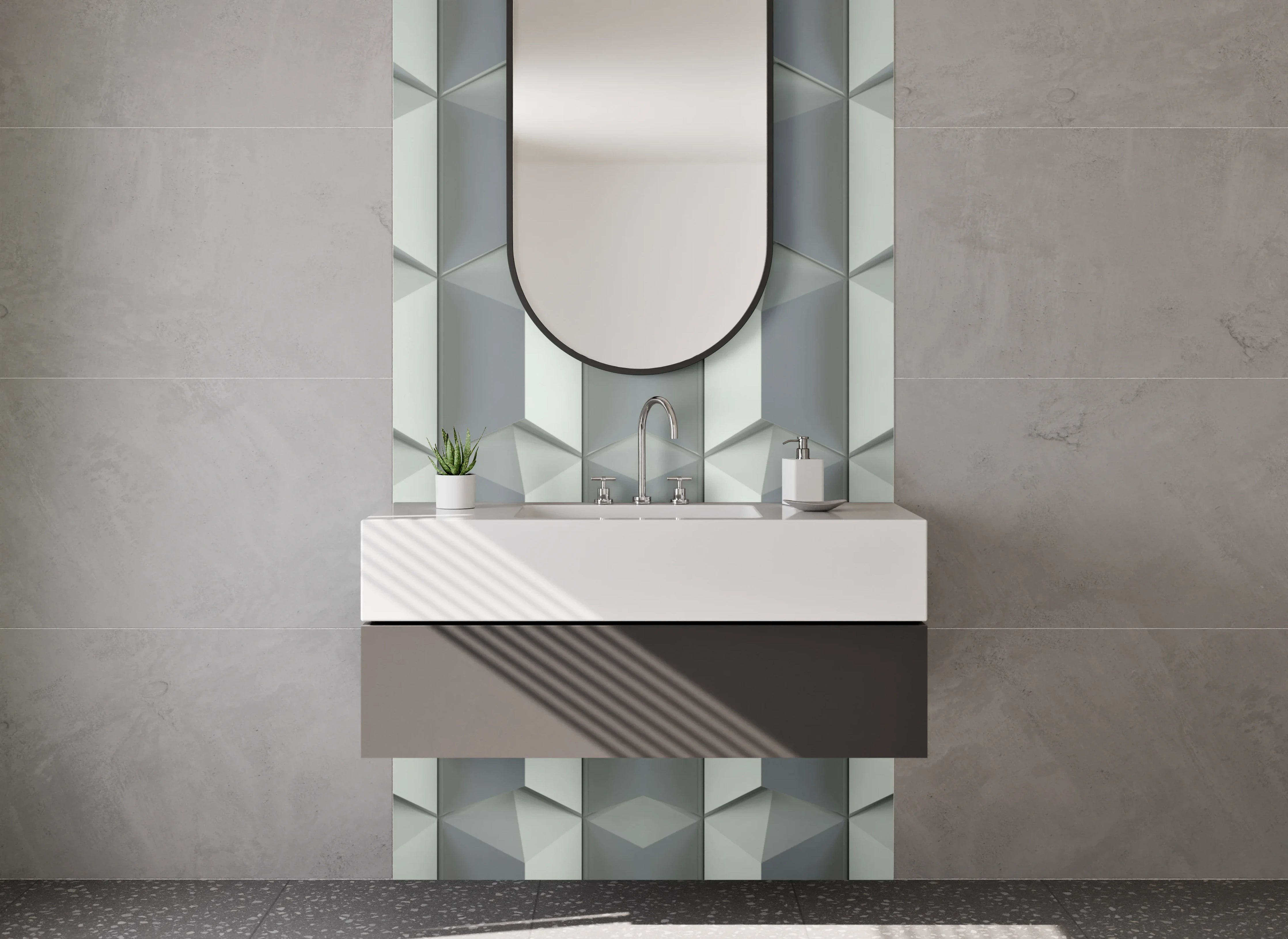 Waschbecken-Rückwand - 3D-Optik Grau Metallic Muster