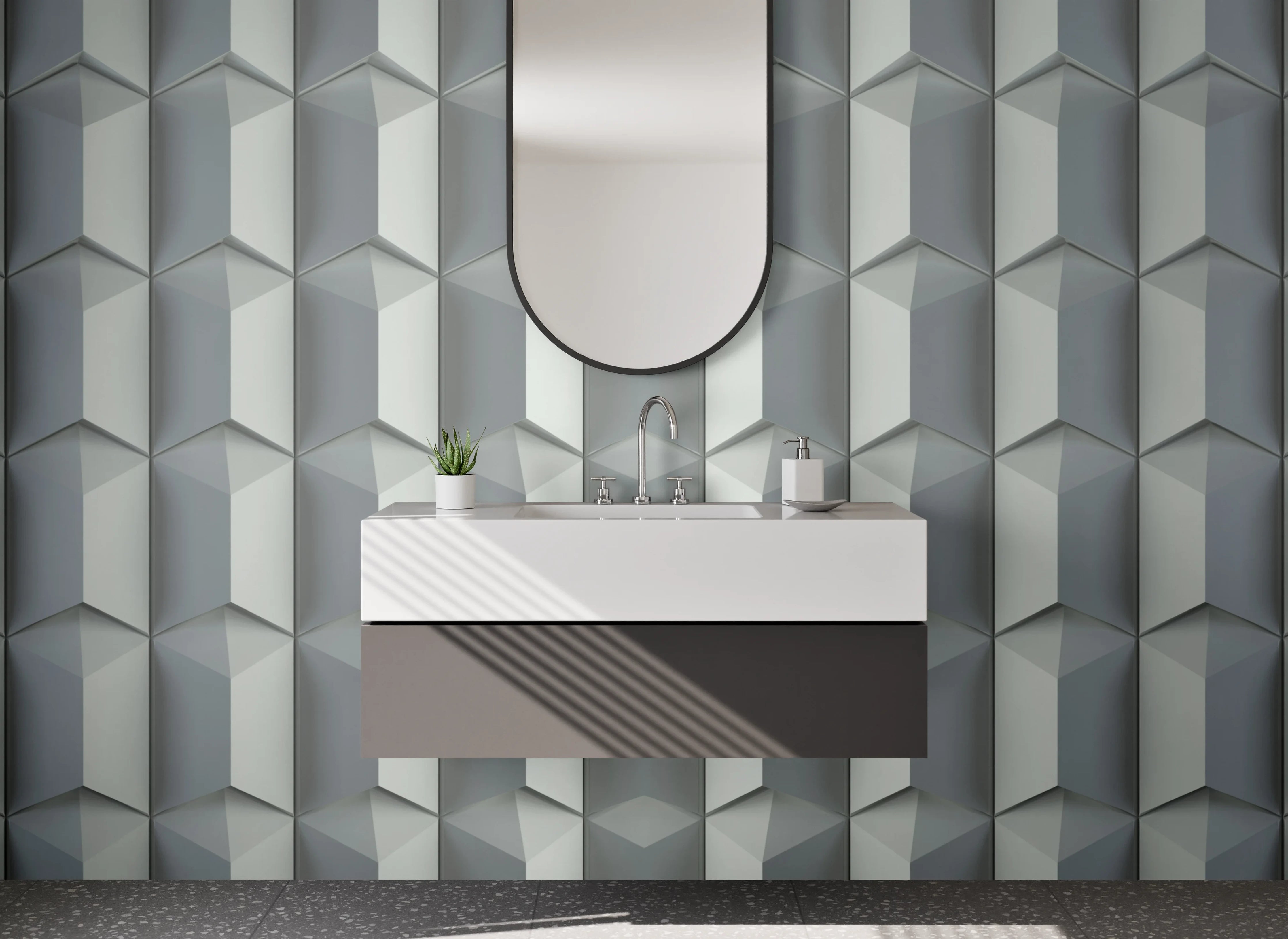 Waschbecken-Rückwand - 3D-Optik Grau Metallic Muster