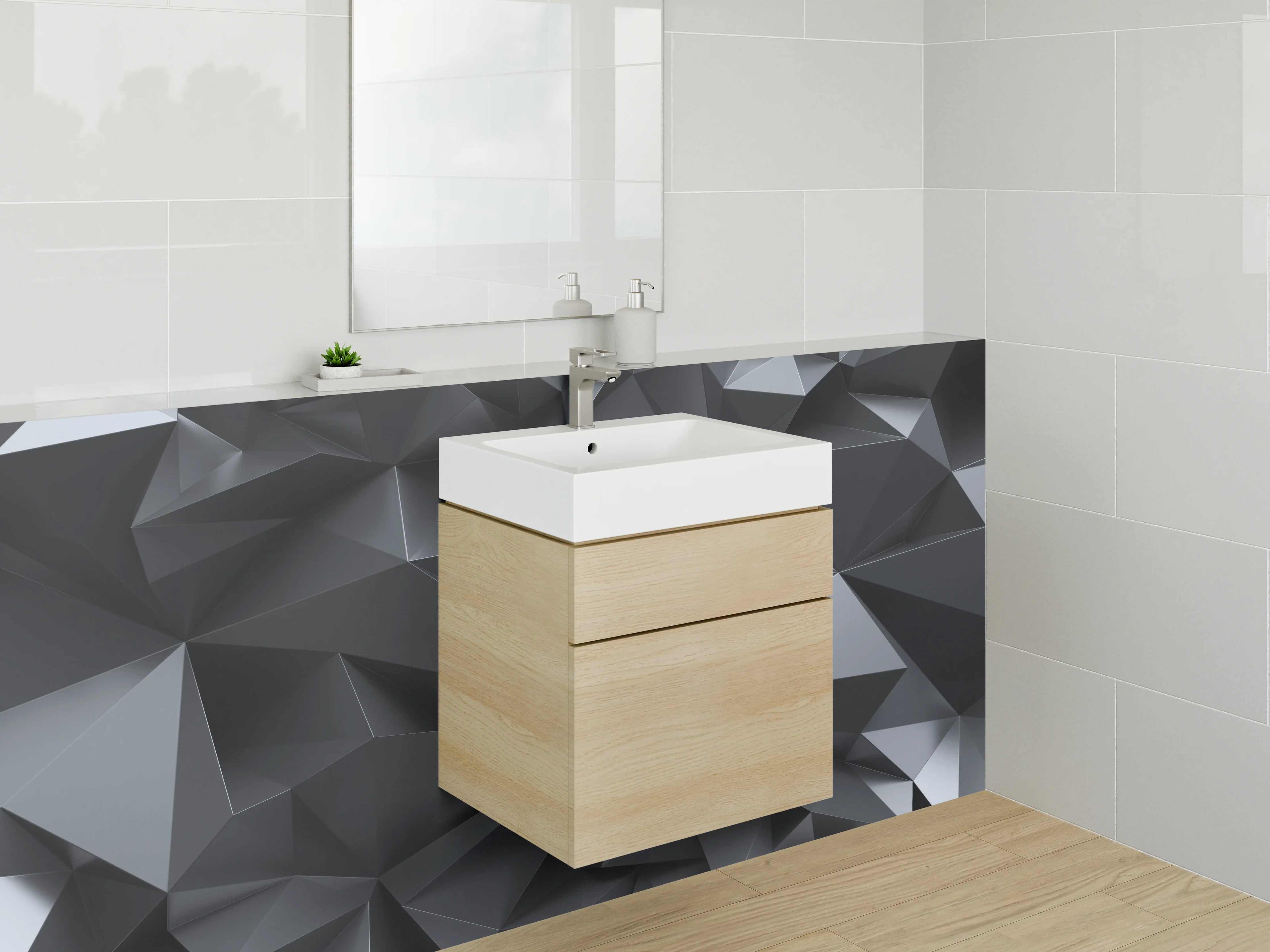 Waschbecken-Rückwand - 3D Polygon Schwarz-Grau Design