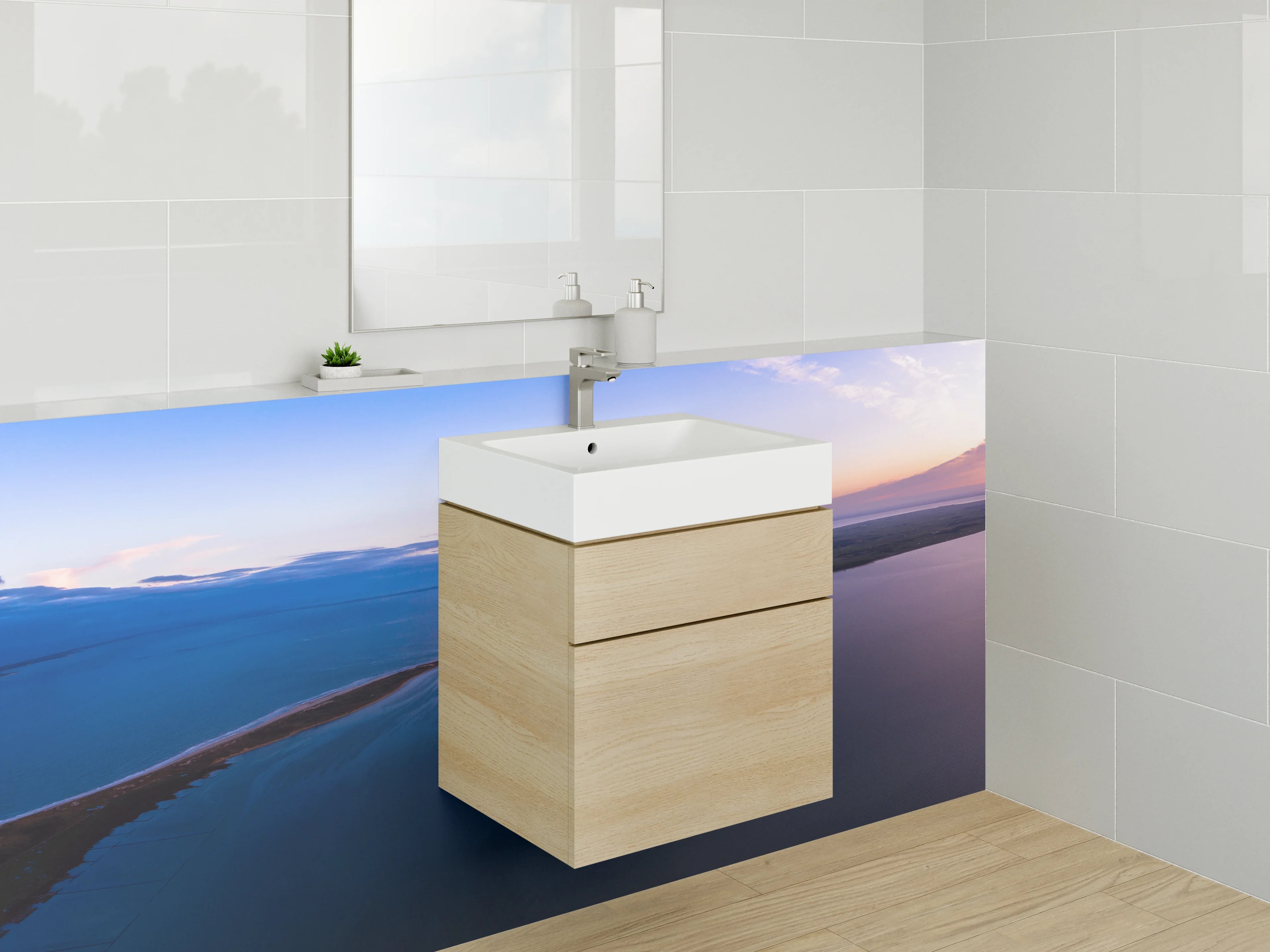 Waschbecken-Rückwand - Abendstimmung am Meer Panorama