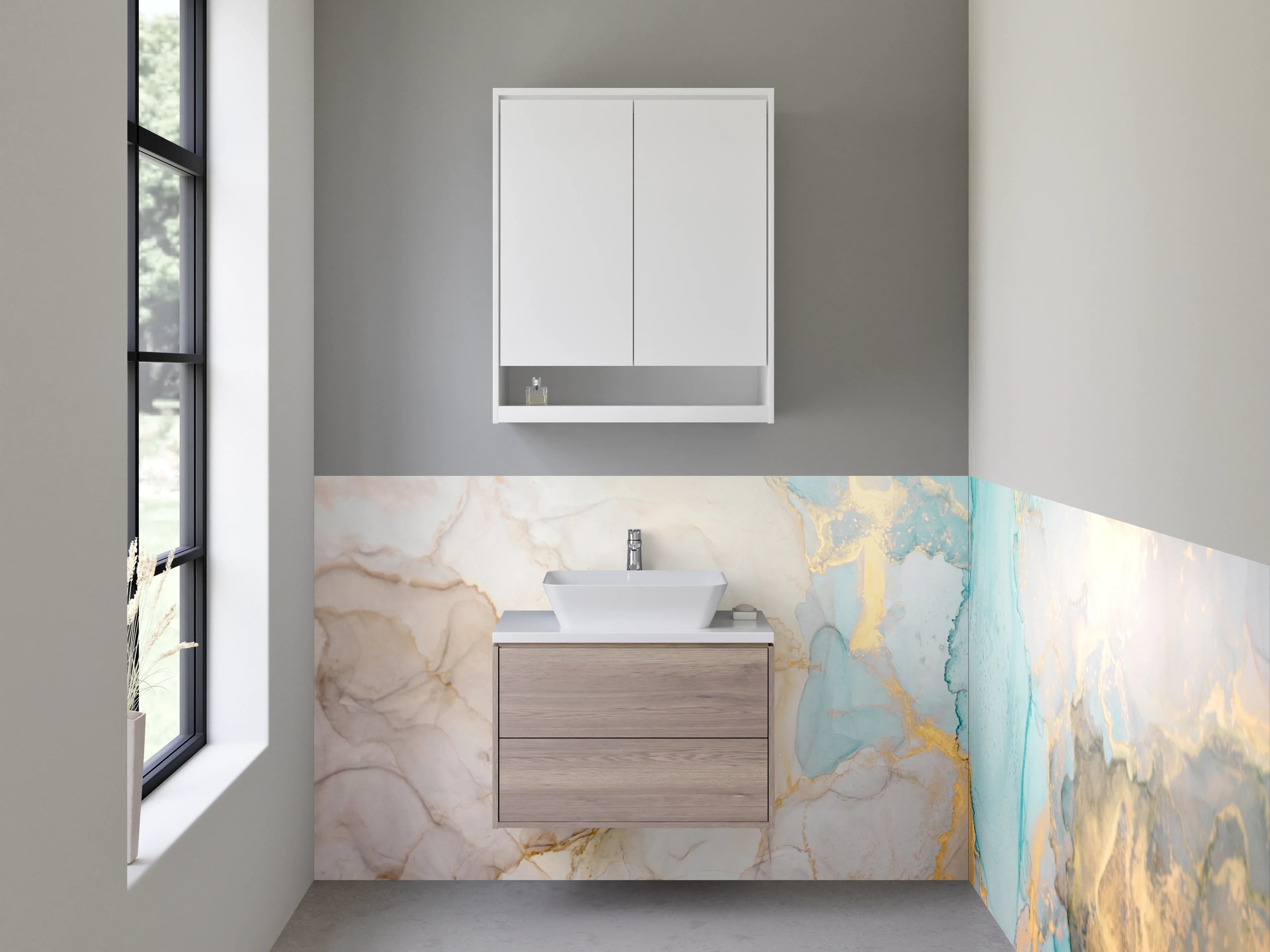 Waschbecken-Rückwand - Abstract Aquarell Marmor Gold Optik