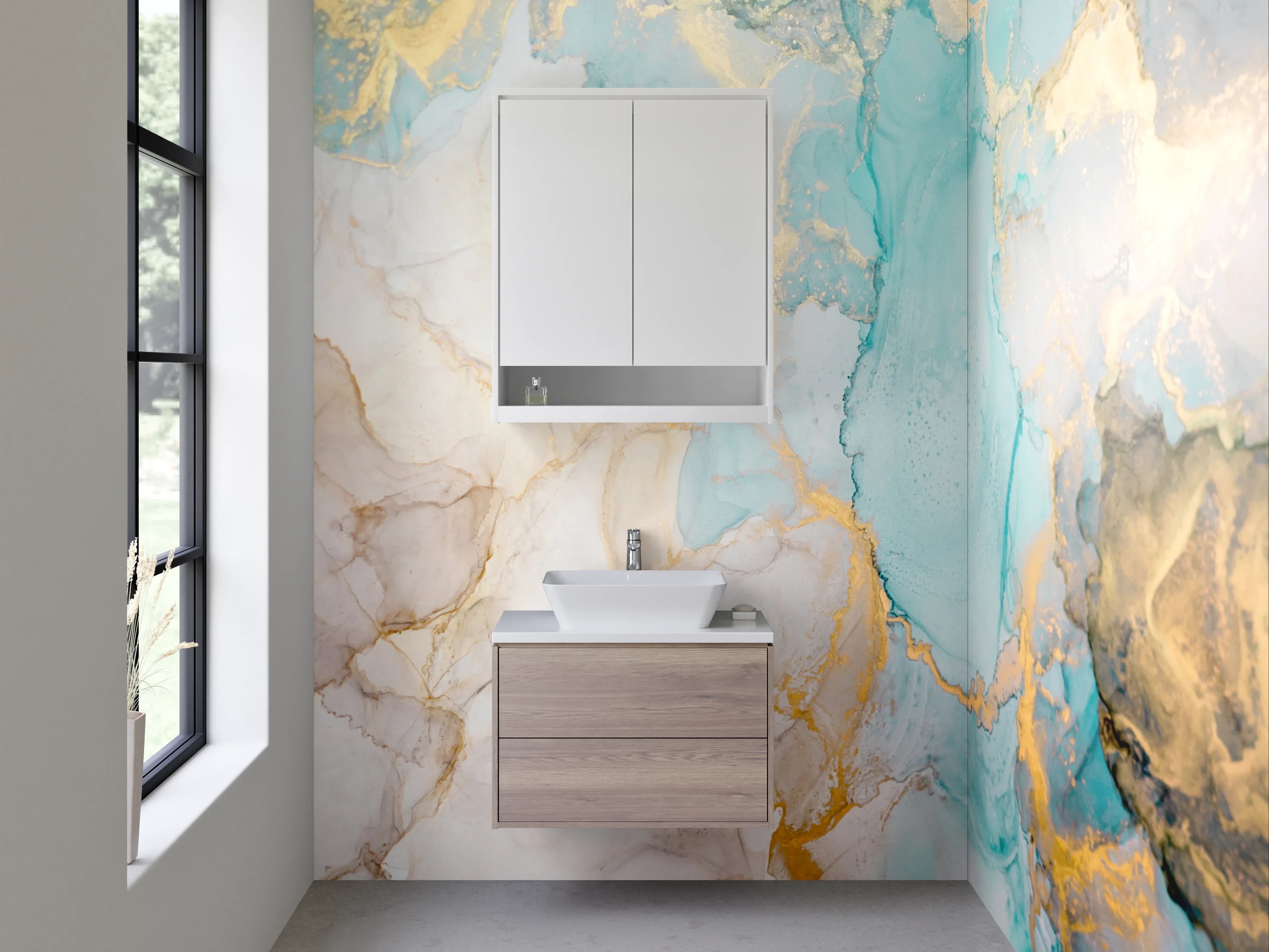 Waschbecken-Rückwand - Abstract Aquarell Marmor Gold Optik