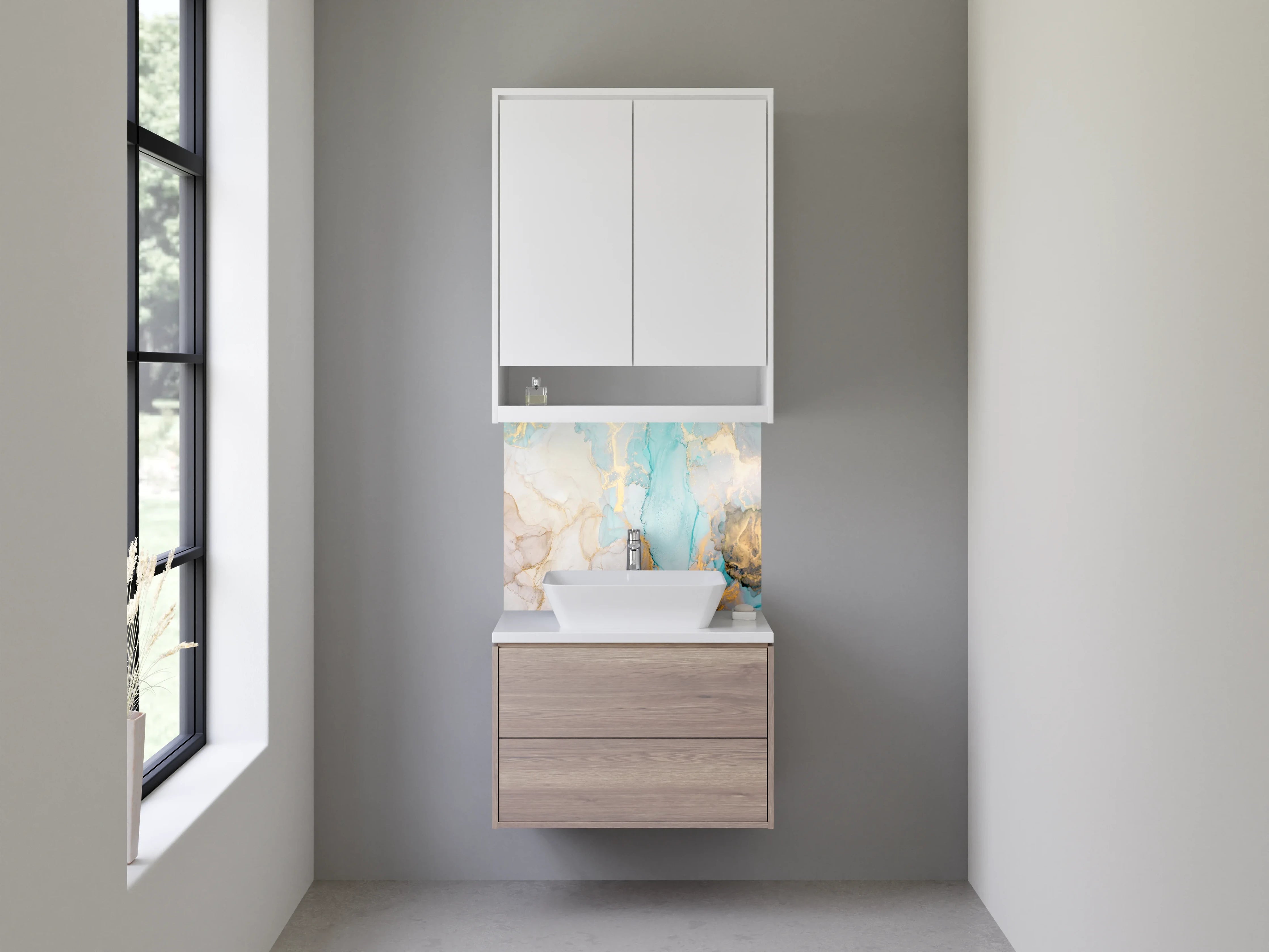 Waschbecken-Rückwand - Abstract Aquarell Marmor Gold Optik