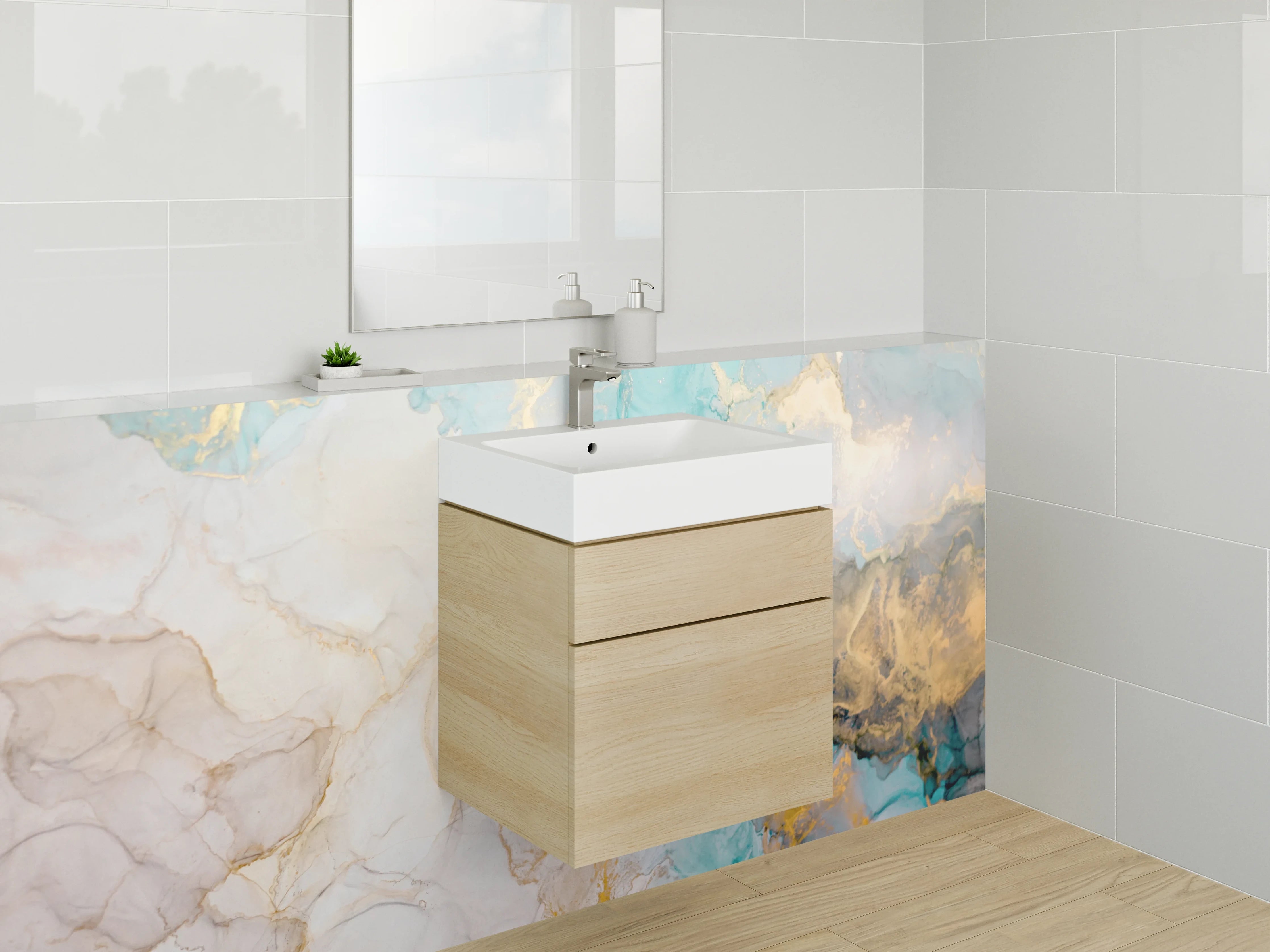 Waschbecken-Rückwand - Abstract Aquarell Marmor Gold Optik