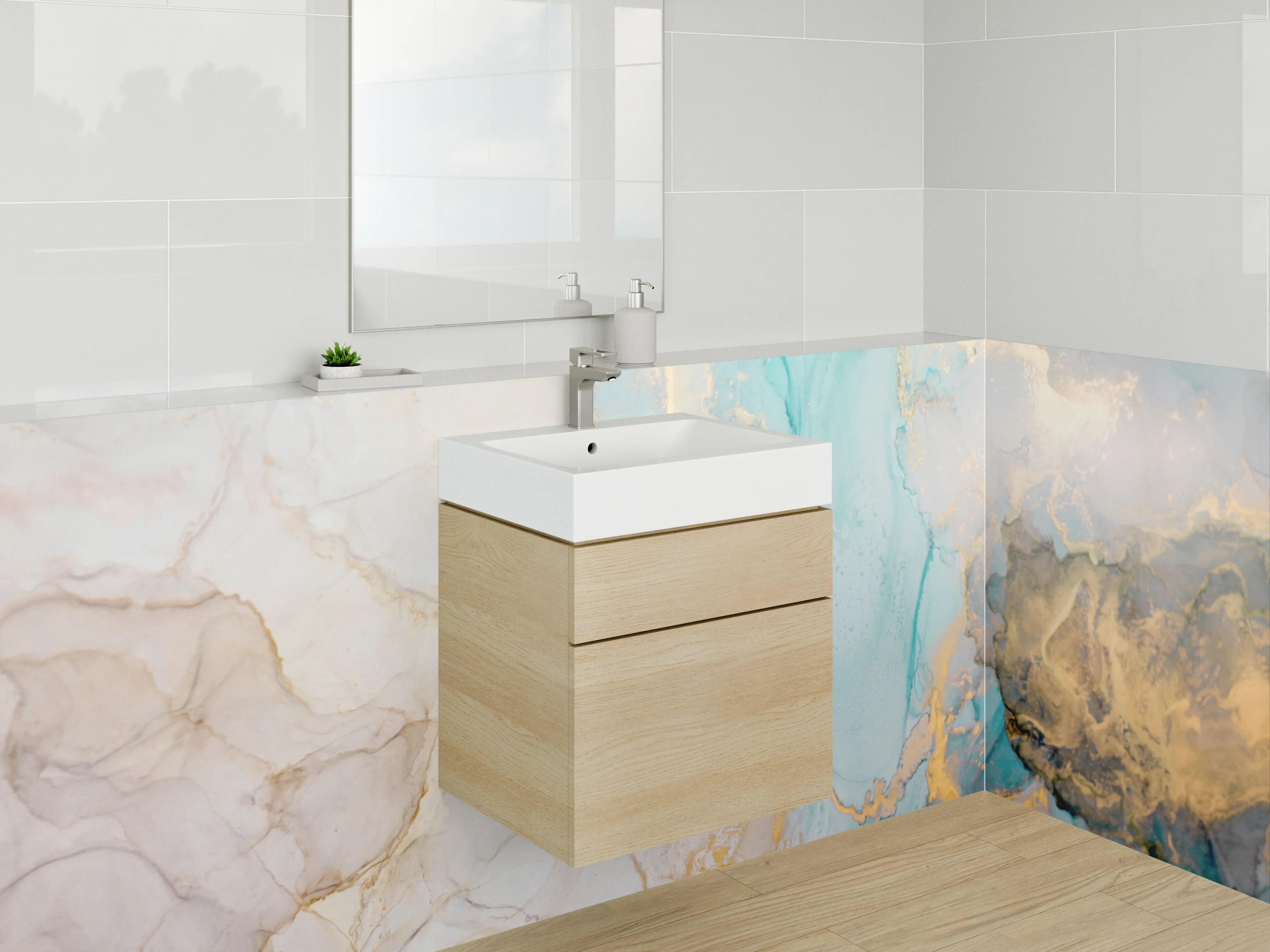 Waschbecken-Rückwand - Abstract Aquarell Marmor Gold Optik