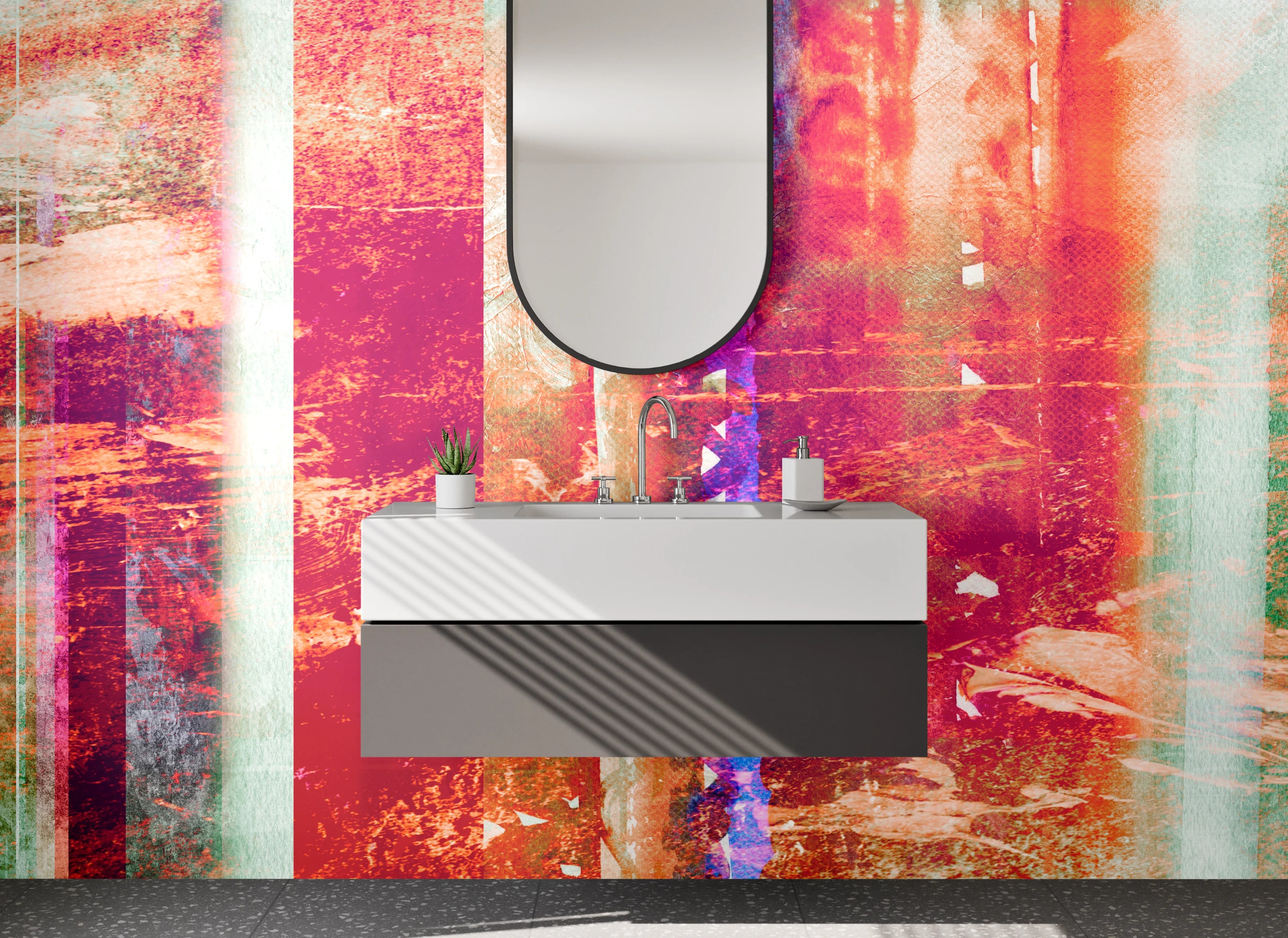 Waschbecken-Rückwand - Abstrakt Farbenfroh Modern Streifen Effekt