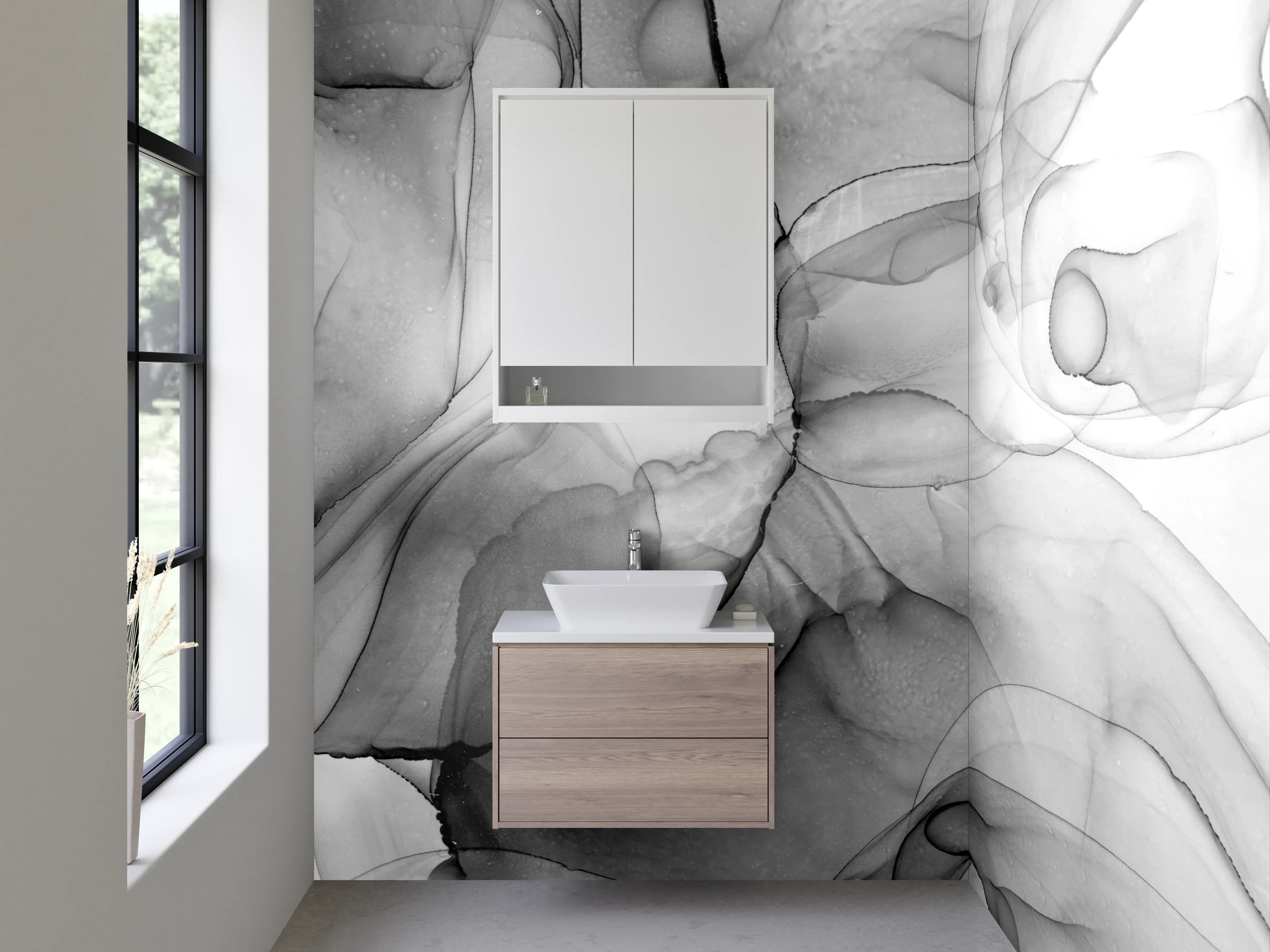 Waschbecken-Rückwand - Abstrakt Schwarz-Weiß Marmor Optik