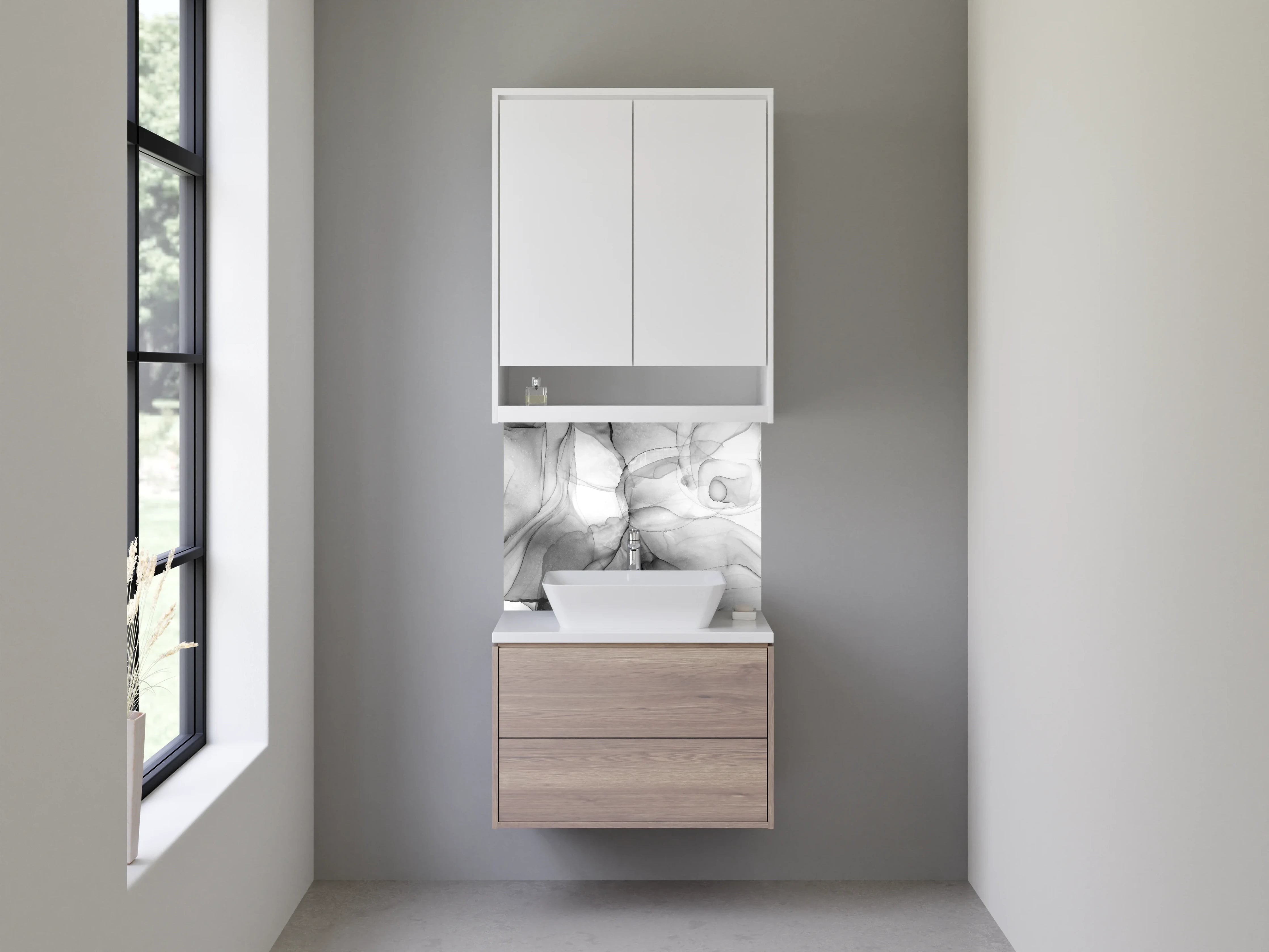 Waschbecken-Rückwand - Abstrakt Schwarz-Weiß Marmor Optik