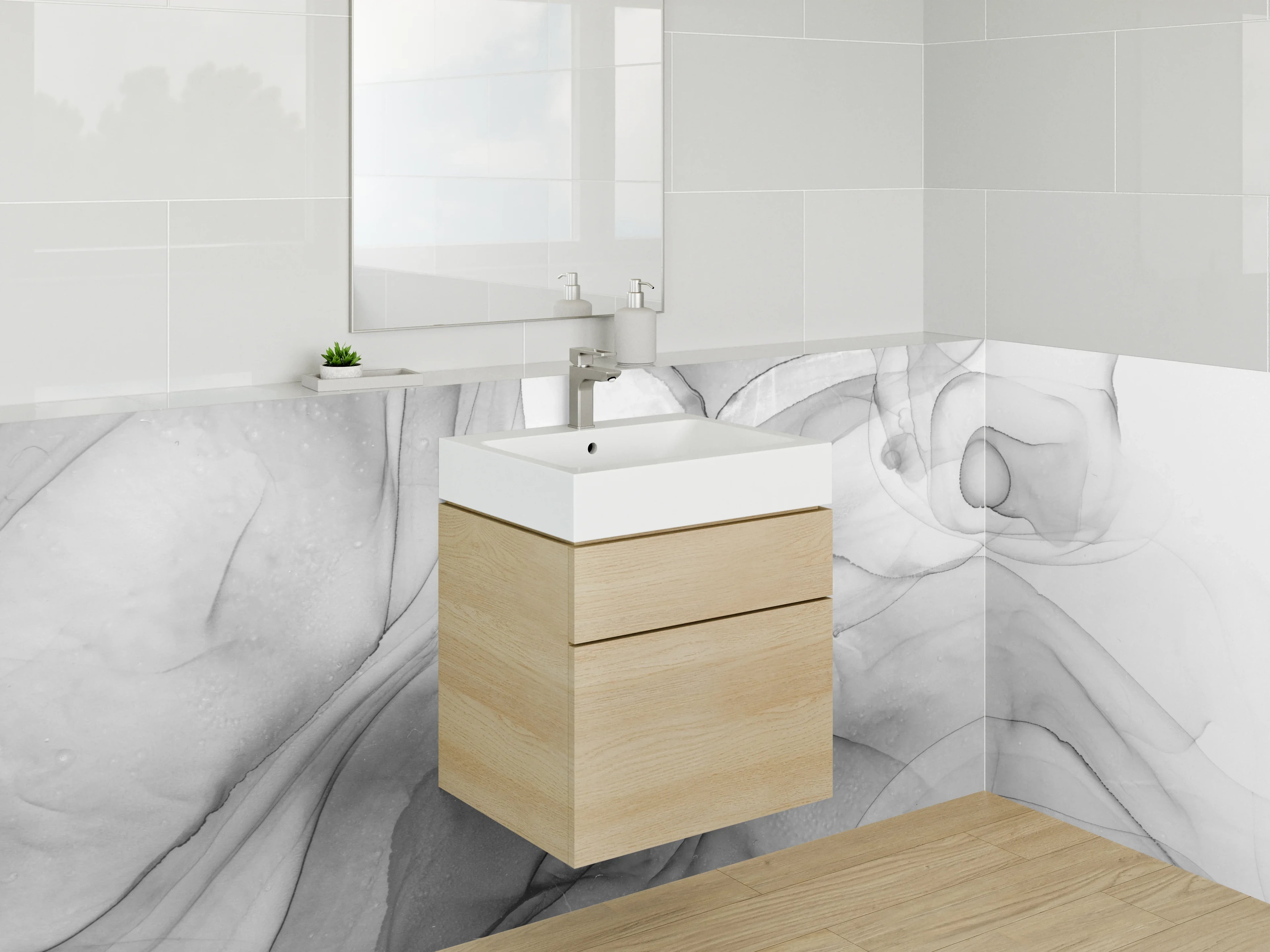 Waschbecken-Rückwand - Abstrakt Schwarz-Weiß Marmor Optik