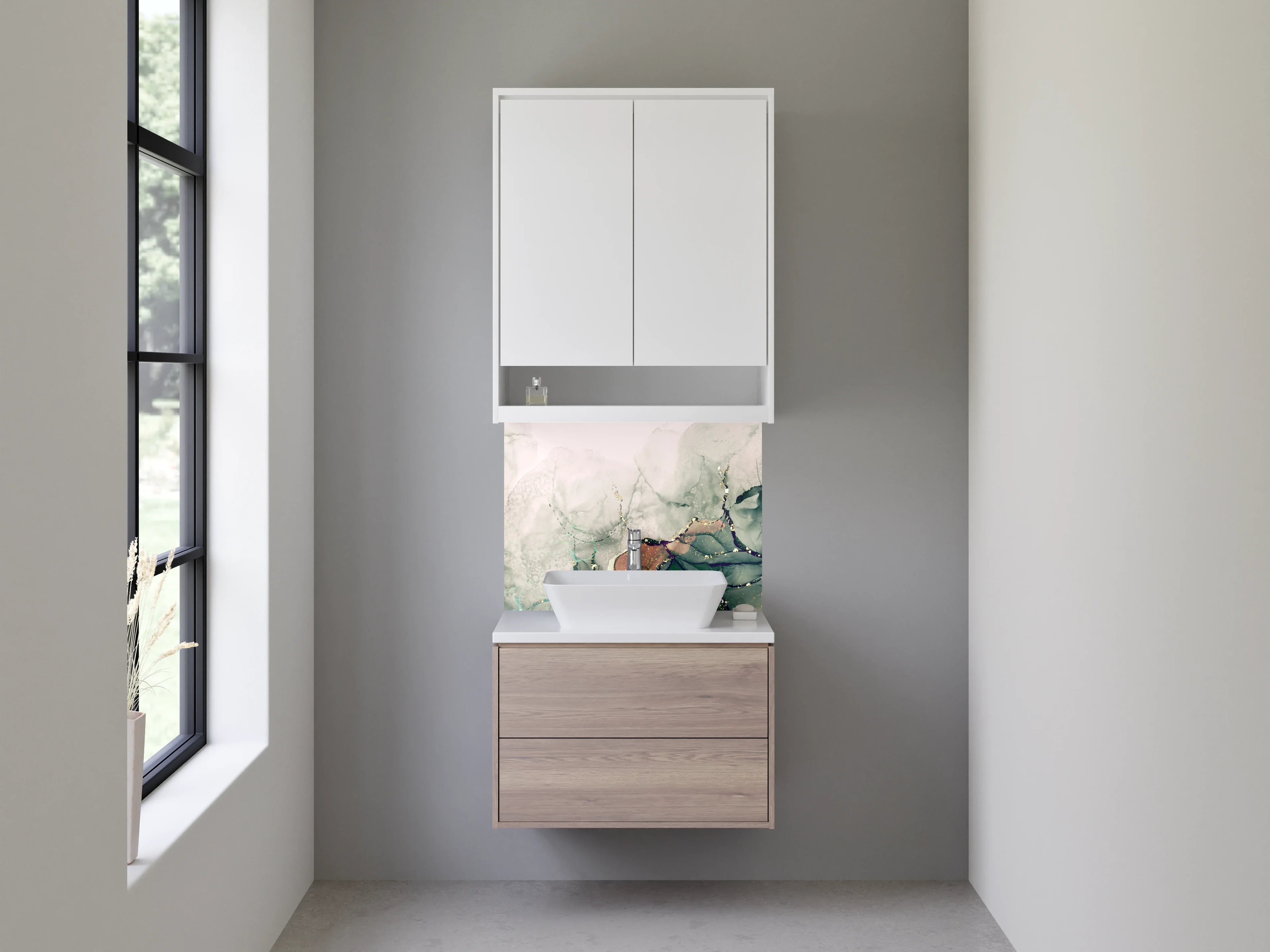 Waschbecken-Rückwand - Abstrakte Aquarell Marmoroptik Grün Gold