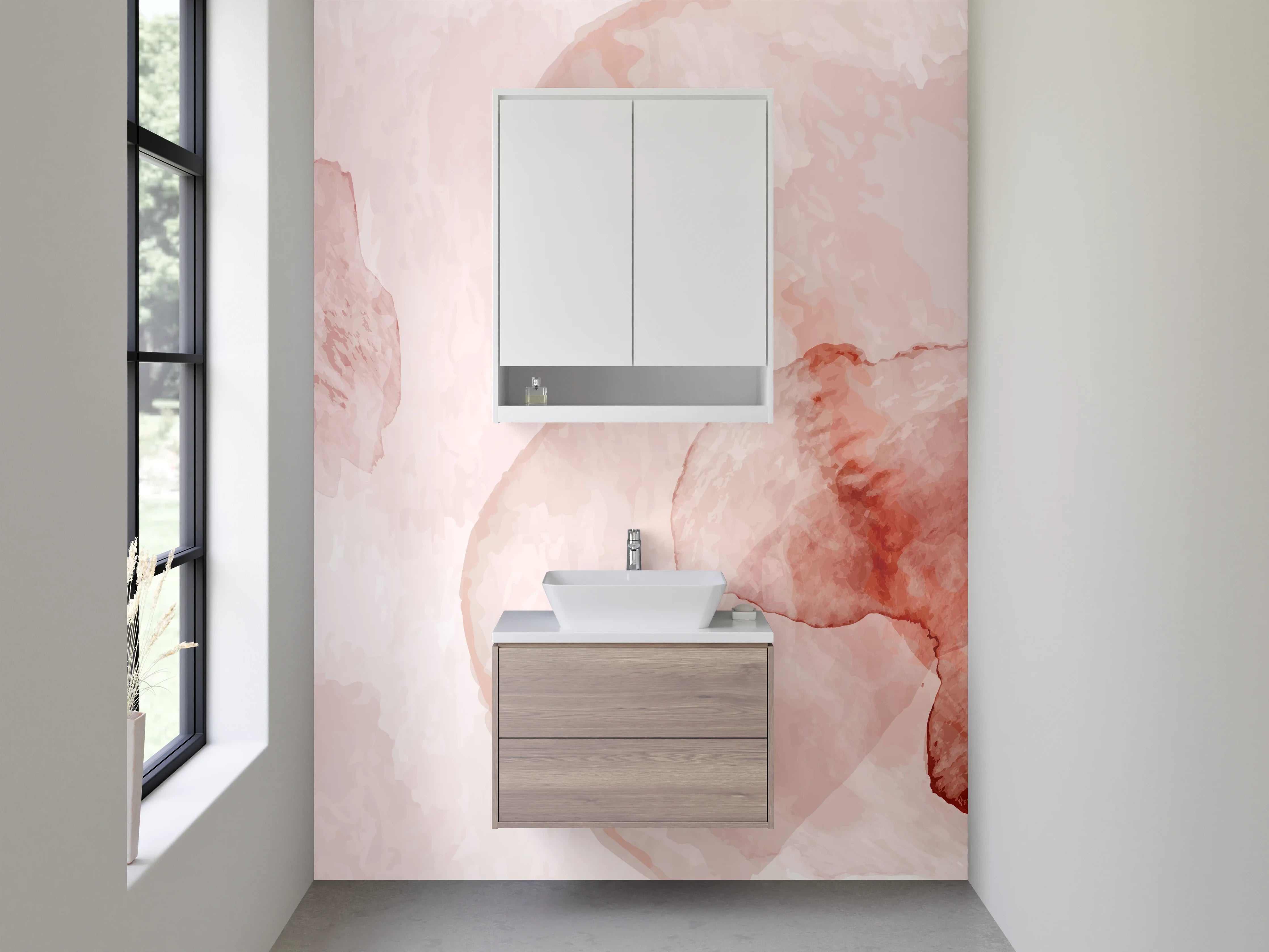 Waschbecken-Rückwand - Abstrakte Aquarell-Rosa-Beige Optik