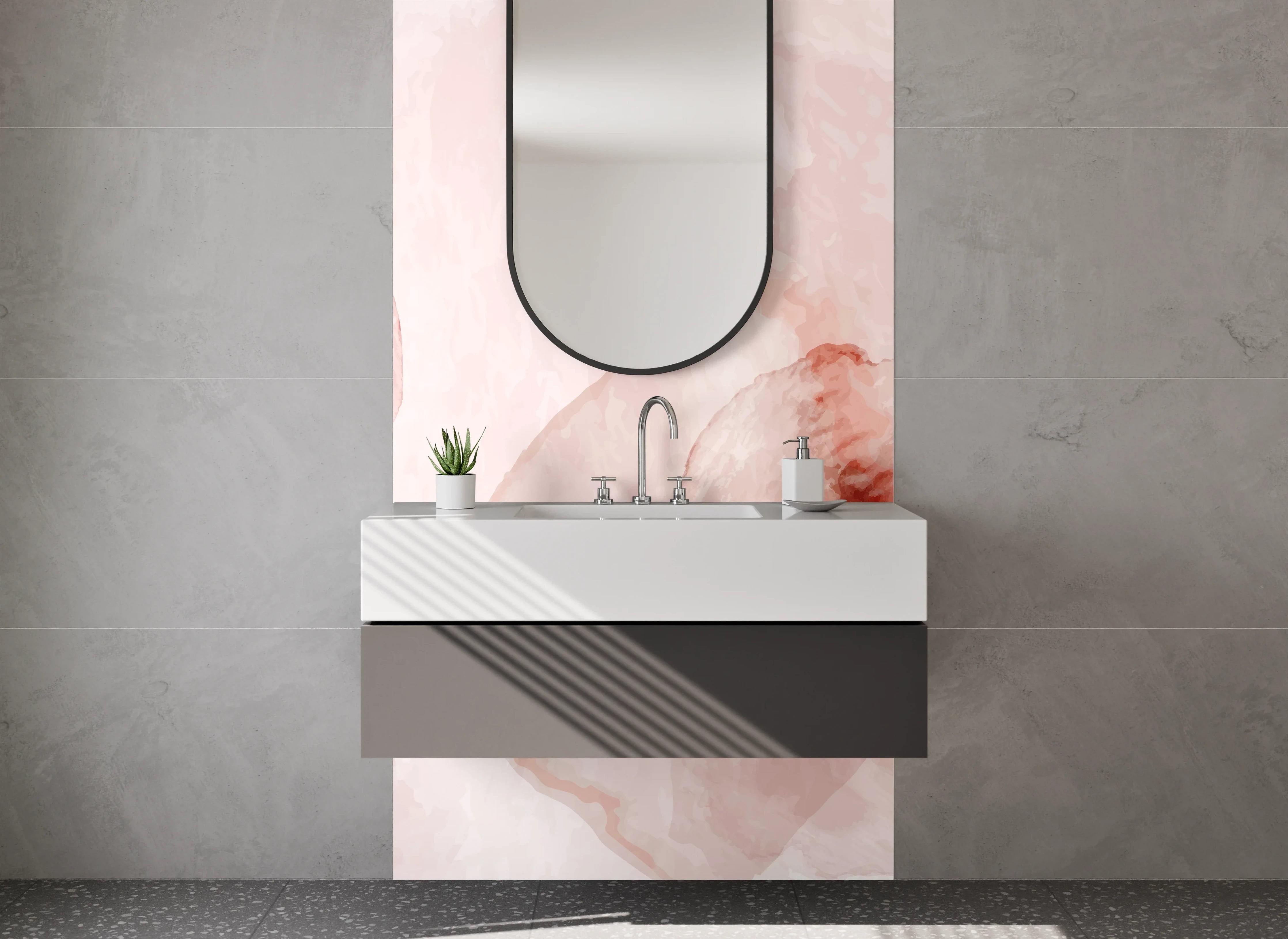 Waschbecken-Rückwand - Abstrakte Aquarell-Rosa-Beige Optik