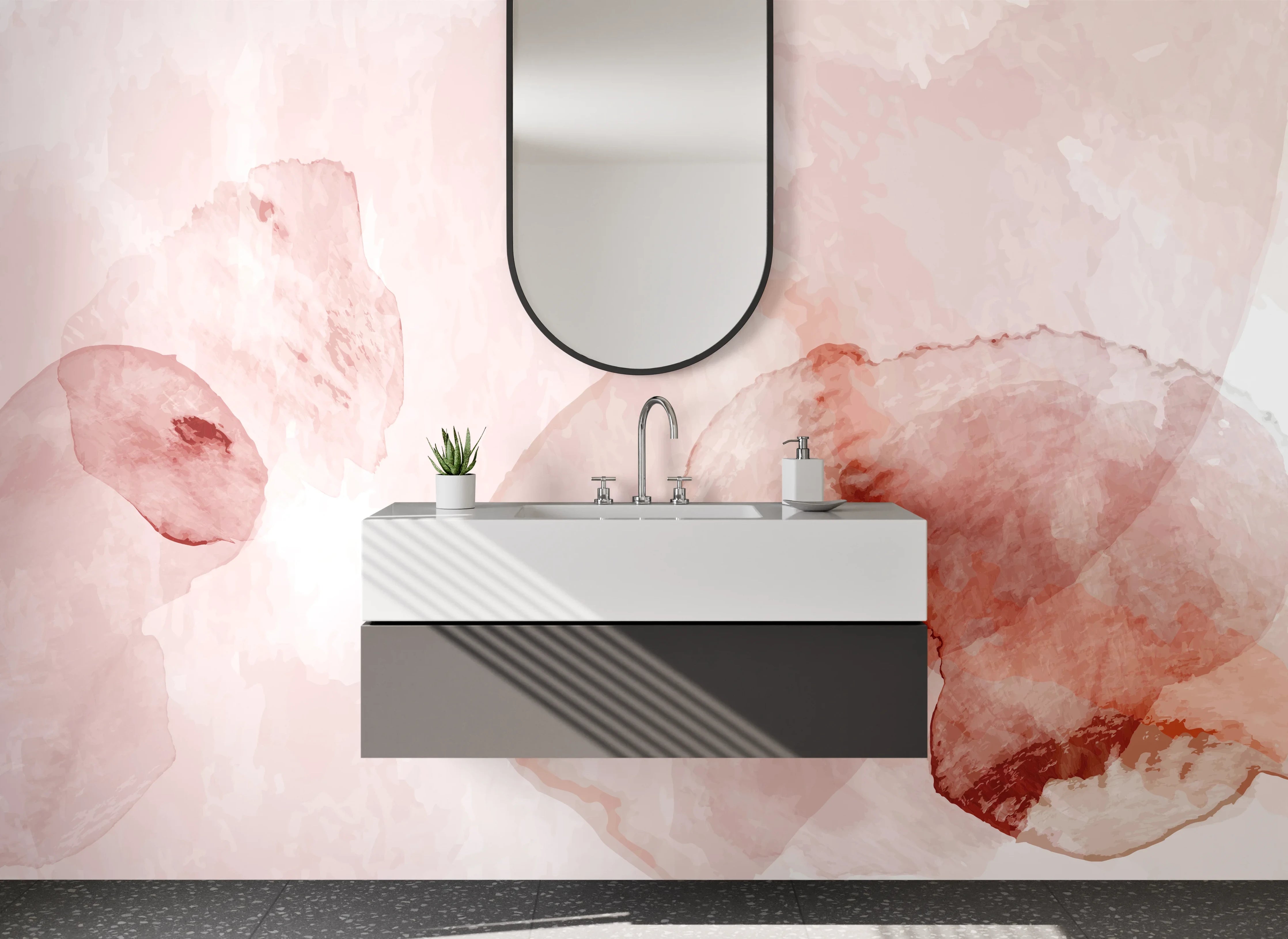 Waschbecken-Rückwand - Abstrakte Aquarell-Rosa-Beige Optik