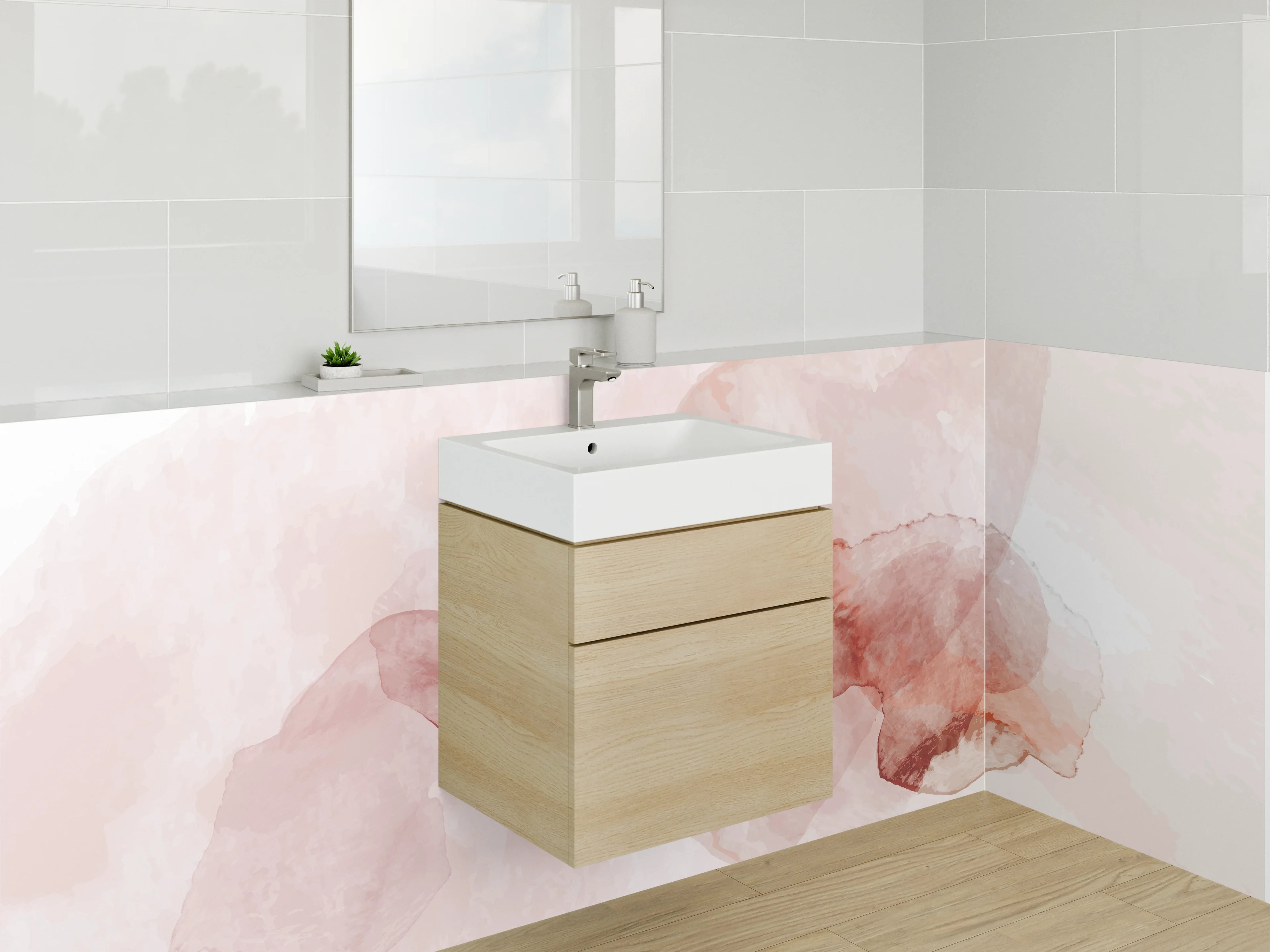 Waschbecken-Rückwand - Abstrakte Aquarell-Rosa-Beige Optik