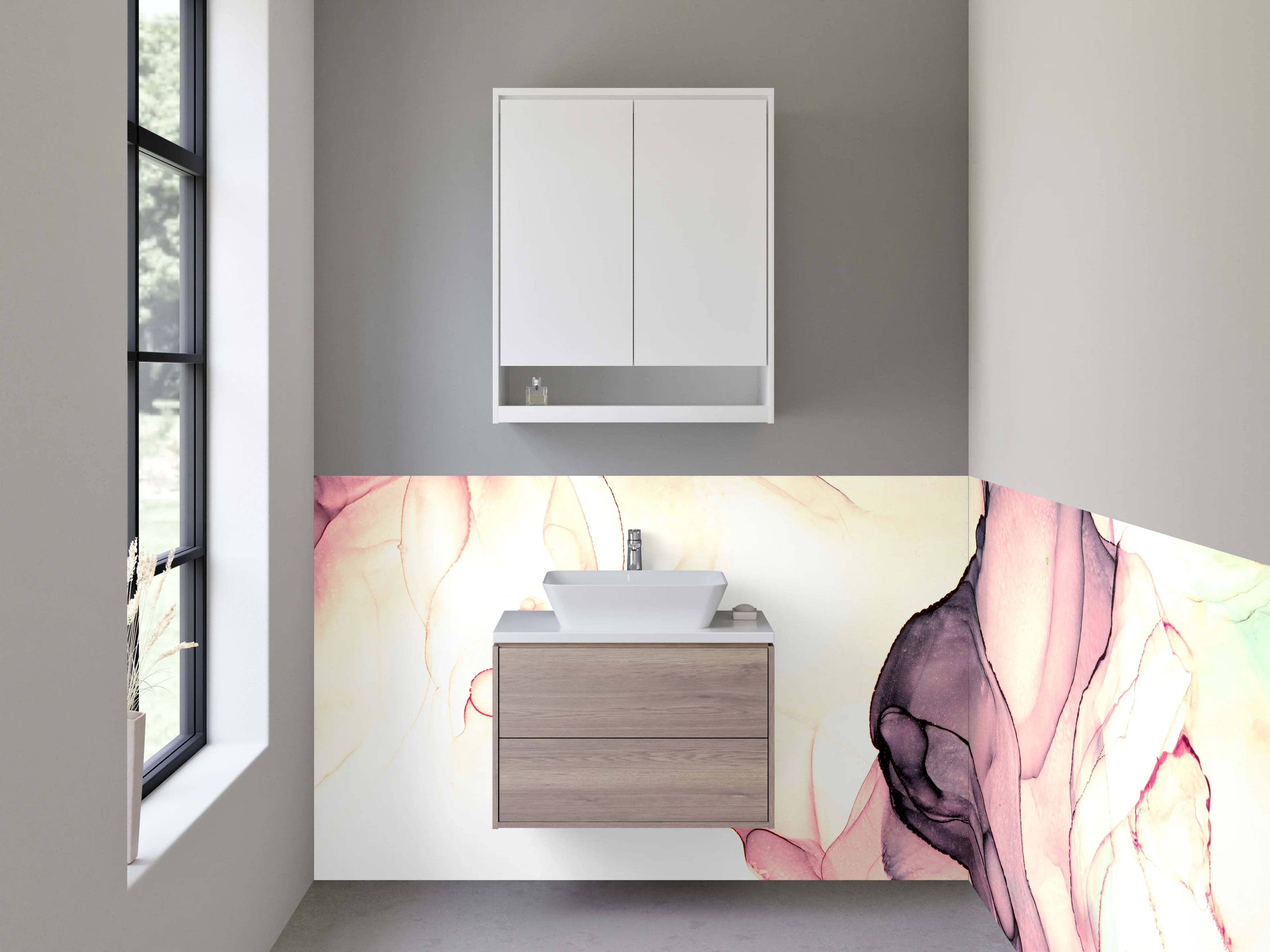 Waschbecken-Rückwand - Abstrakte Aquarellkunst in Pastelltönen