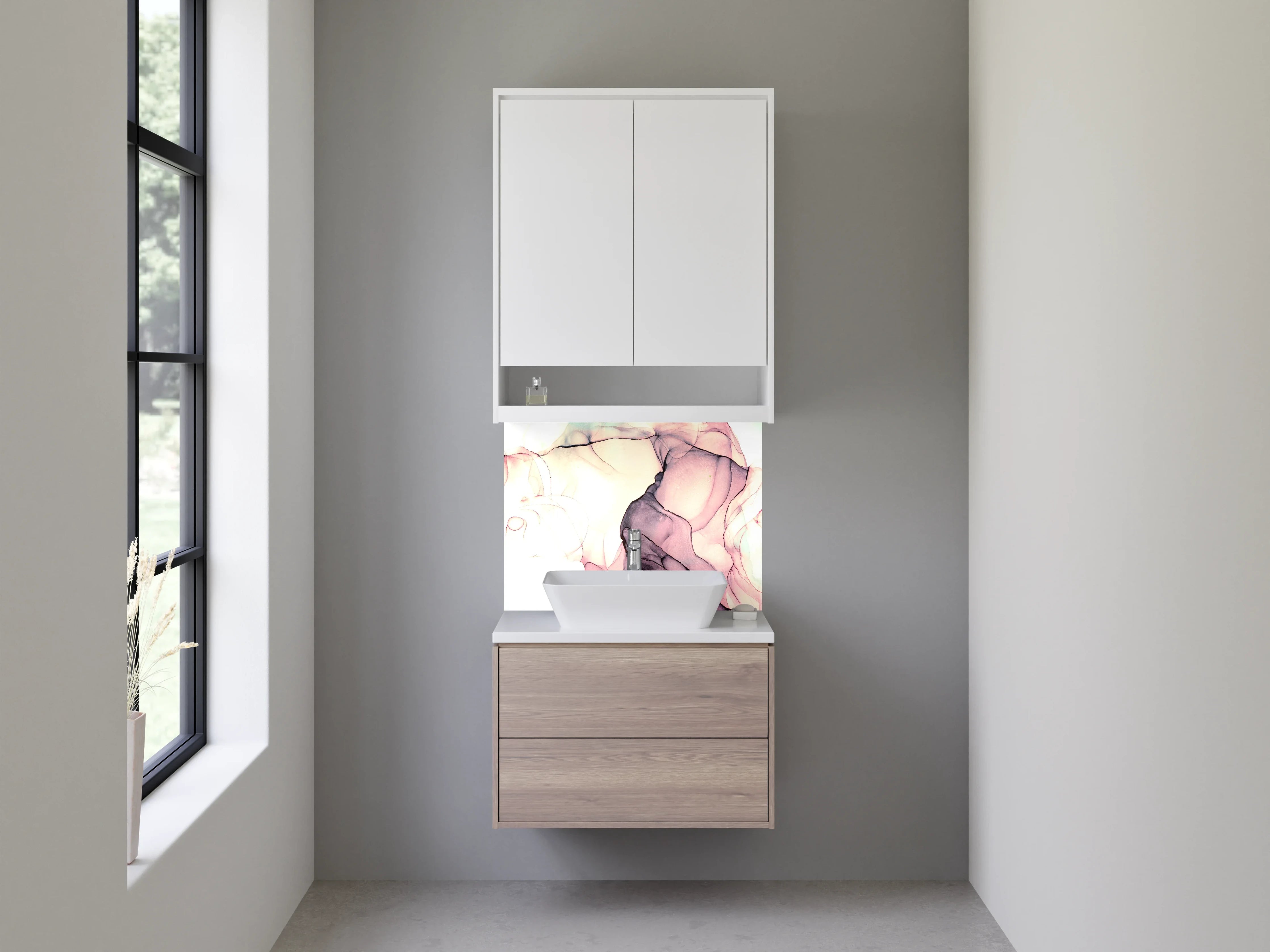 Waschbecken-Rückwand - Abstrakte Aquarellkunst in Pastelltönen