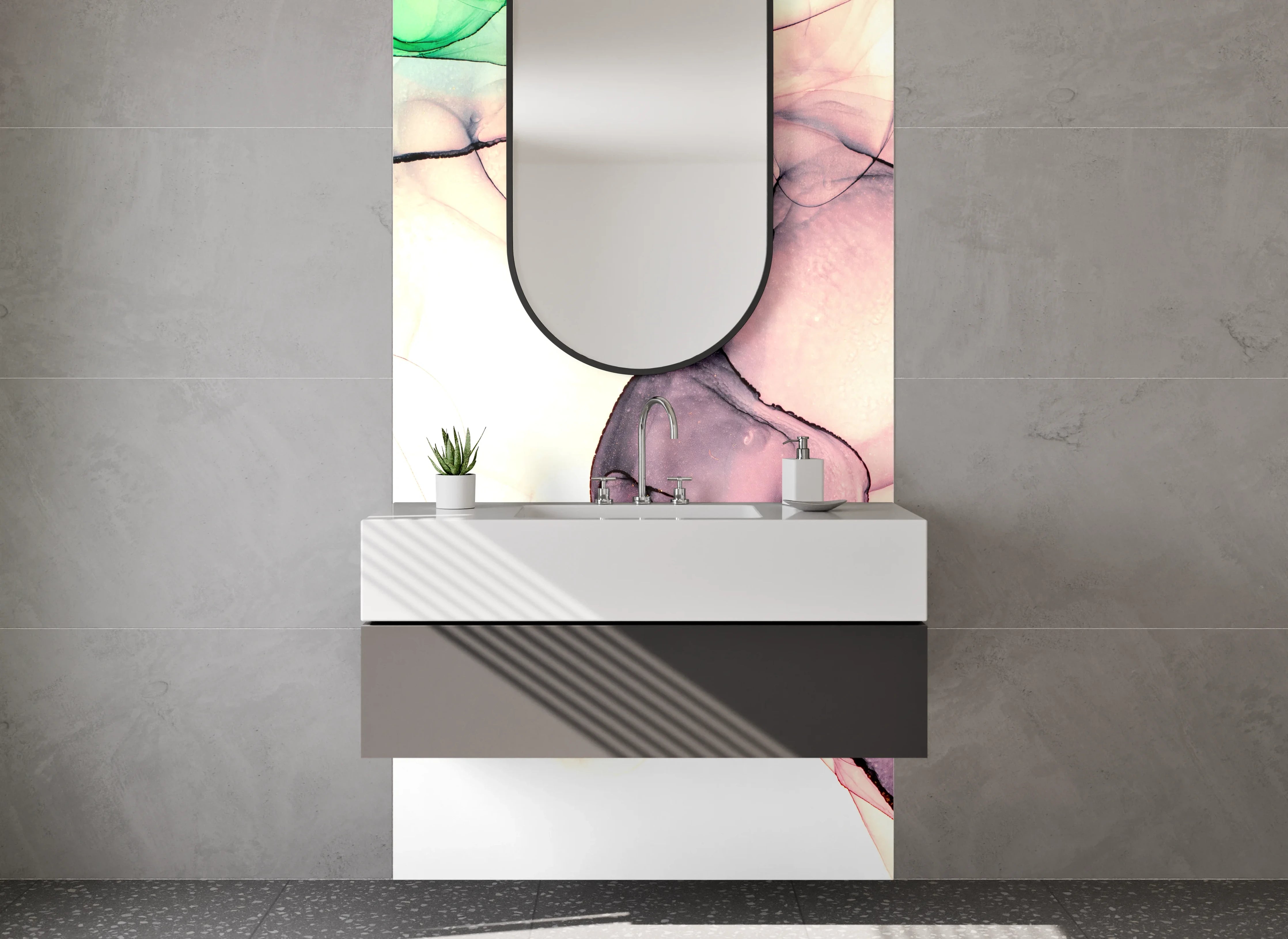 Waschbecken-Rückwand - Abstrakte Aquarellkunst in Pastelltönen