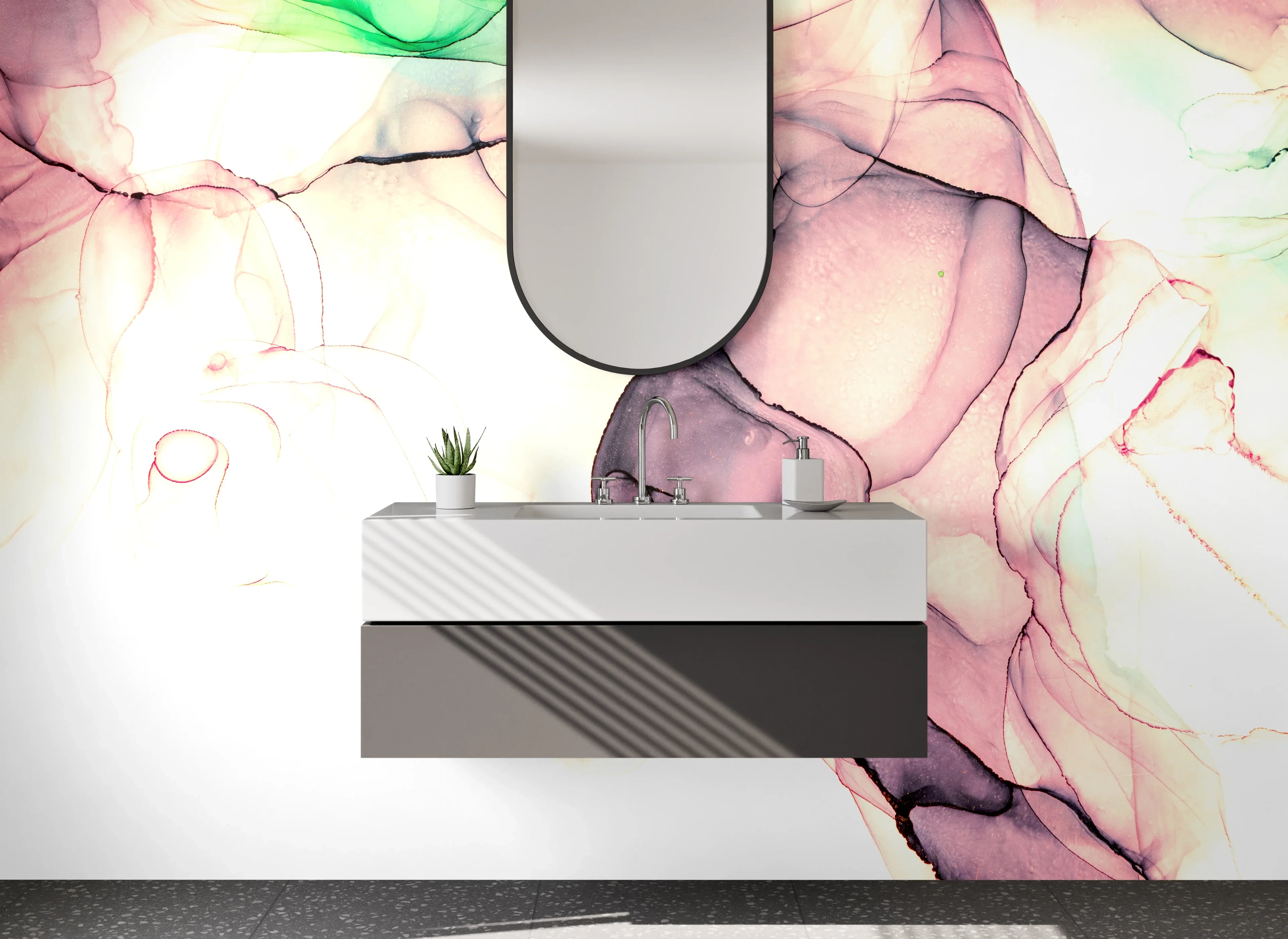 Waschbecken-Rückwand - Abstrakte Aquarellkunst in Pastelltönen