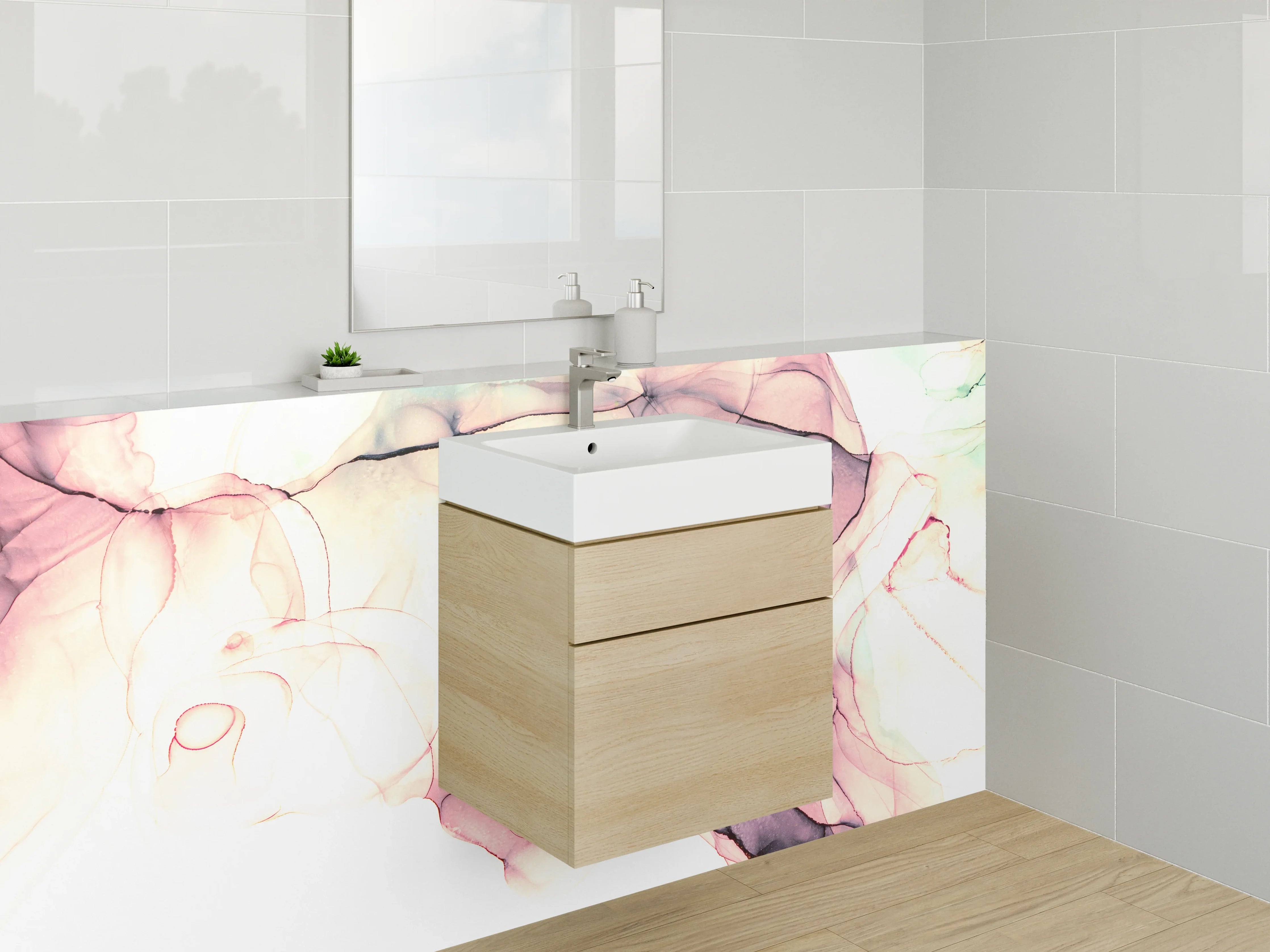 Waschbecken-Rückwand - Abstrakte Aquarellkunst in Pastelltönen