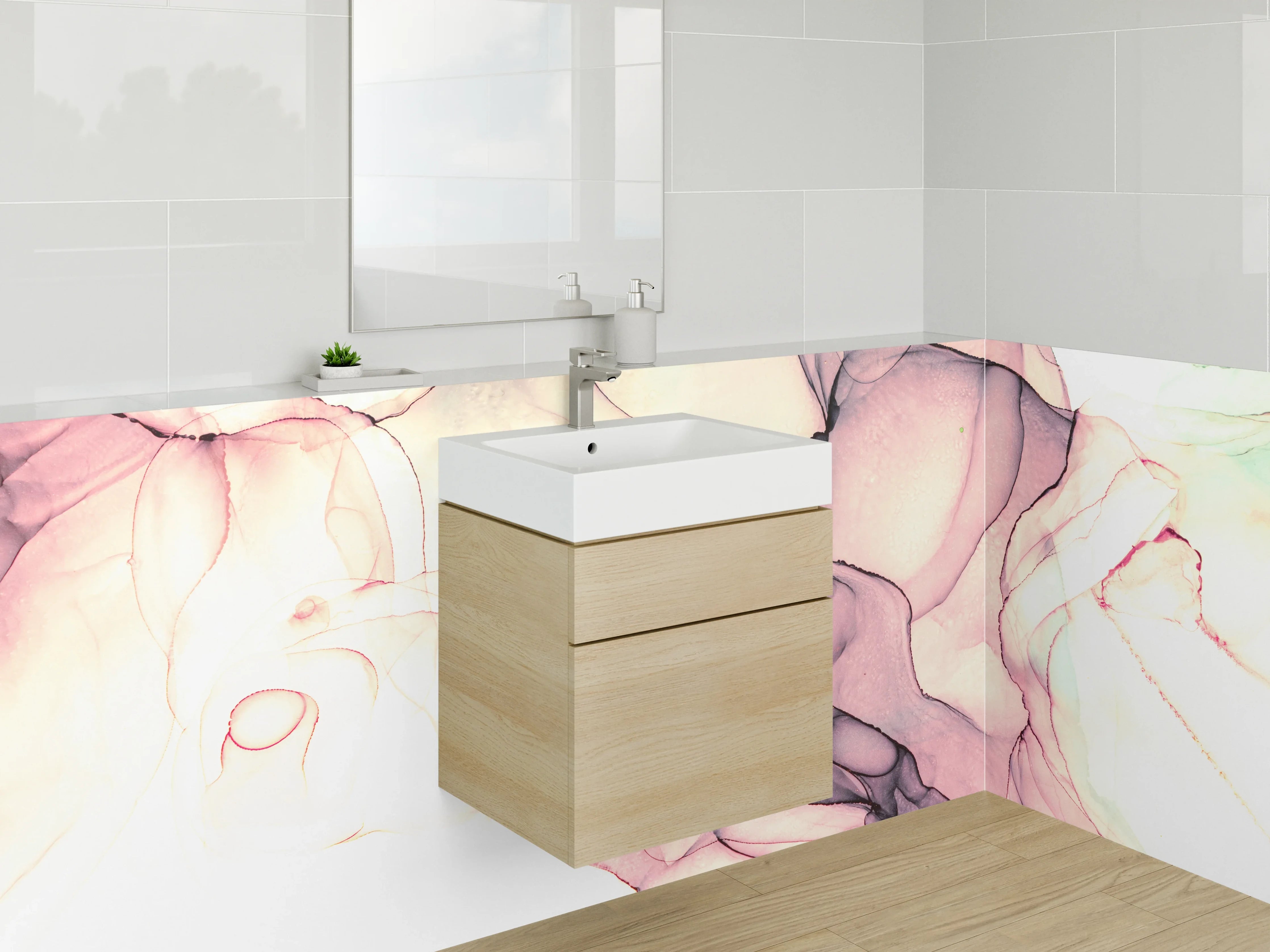 Waschbecken-Rückwand - Abstrakte Aquarellkunst in Pastelltönen