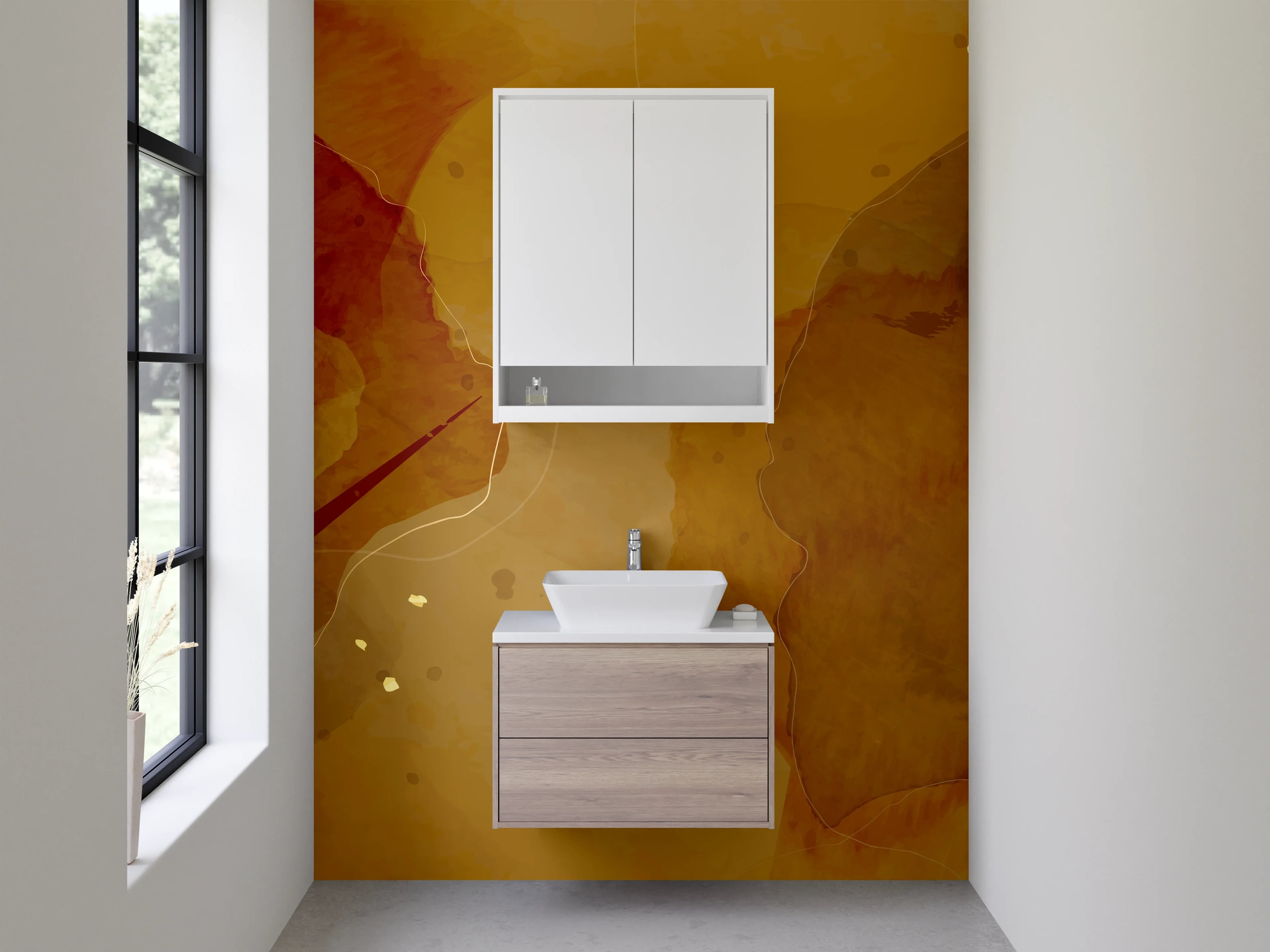 Waschbecken-Rückwand - Abstrakte Aquarellstruktur in Goldbraun