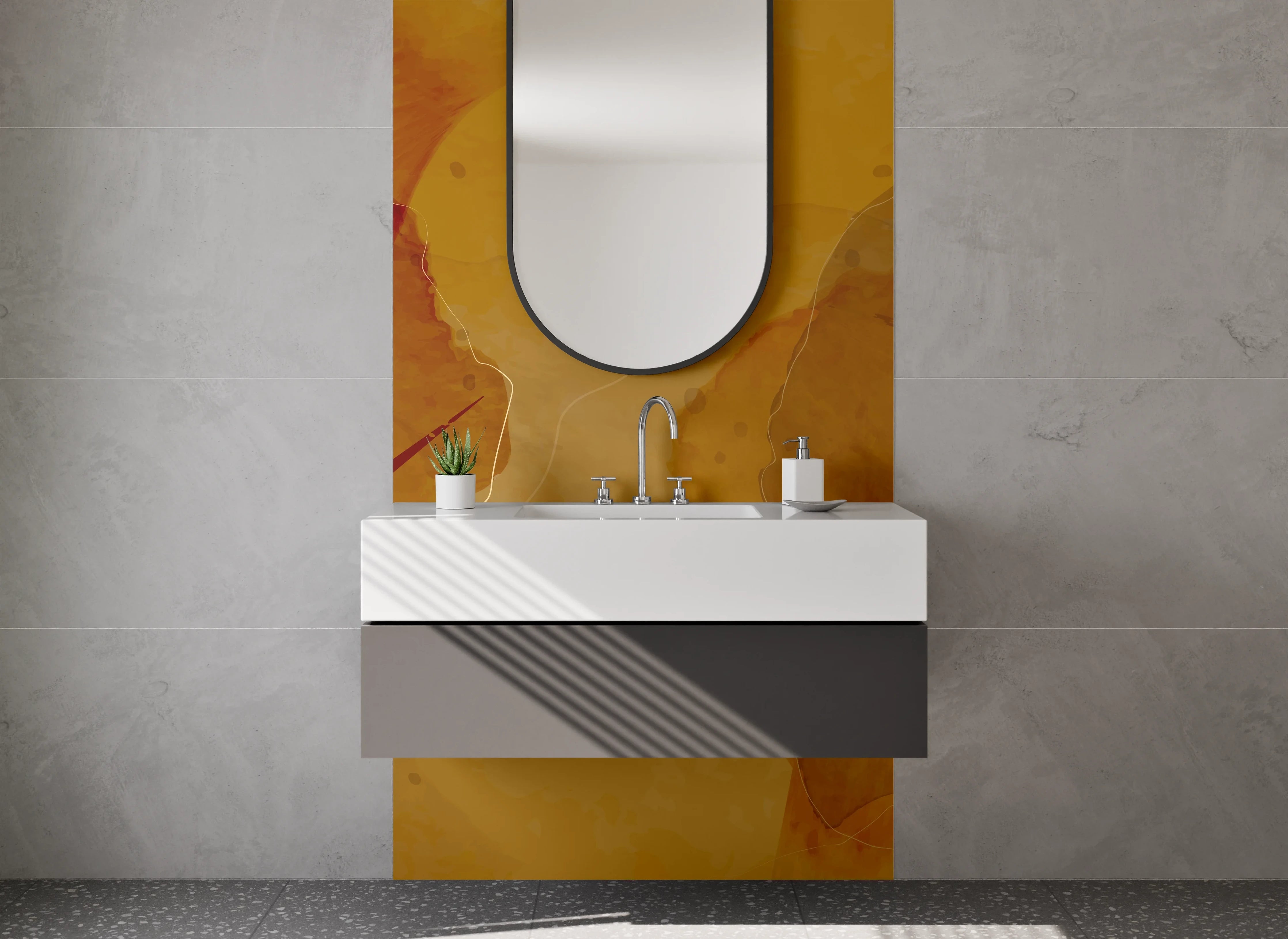 Waschbecken-Rückwand - Abstrakte Aquarellstruktur in Goldbraun
