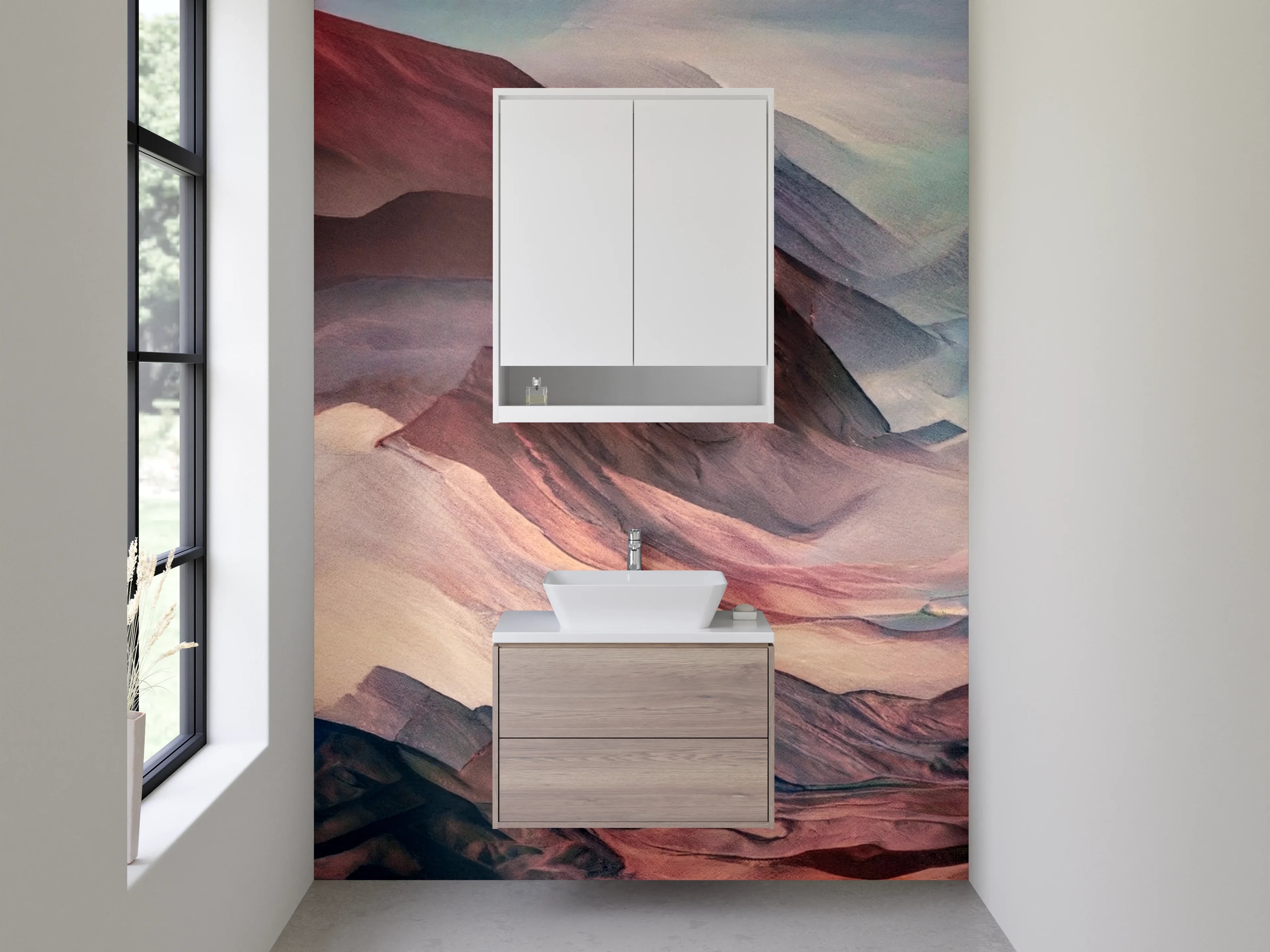 Waschbecken-Rückwand - Abstrakte Berglandschaft in Pastellfarben