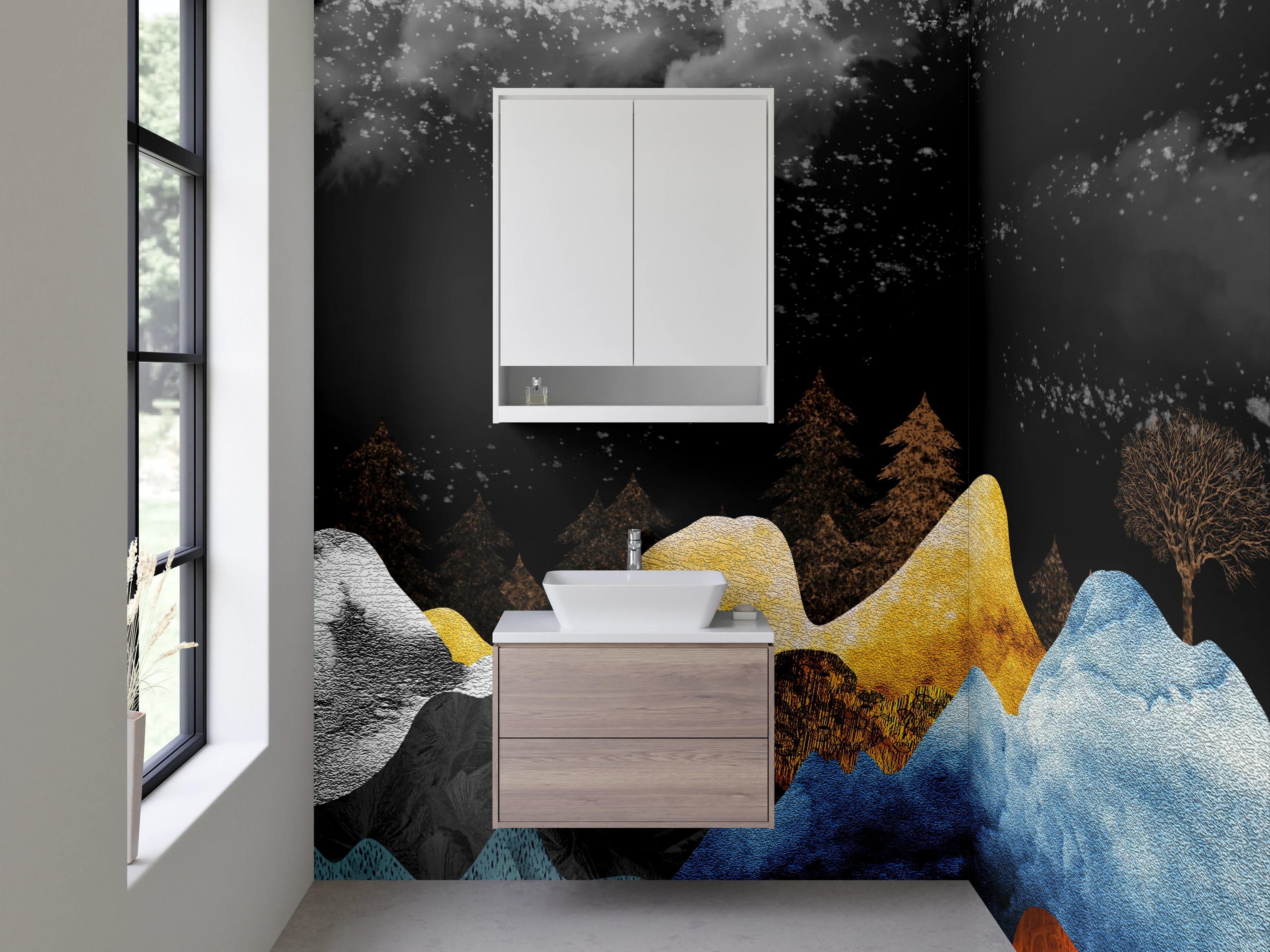Waschbecken-Rückwand - Abstrakte Berglandschaft moderne Kunst
