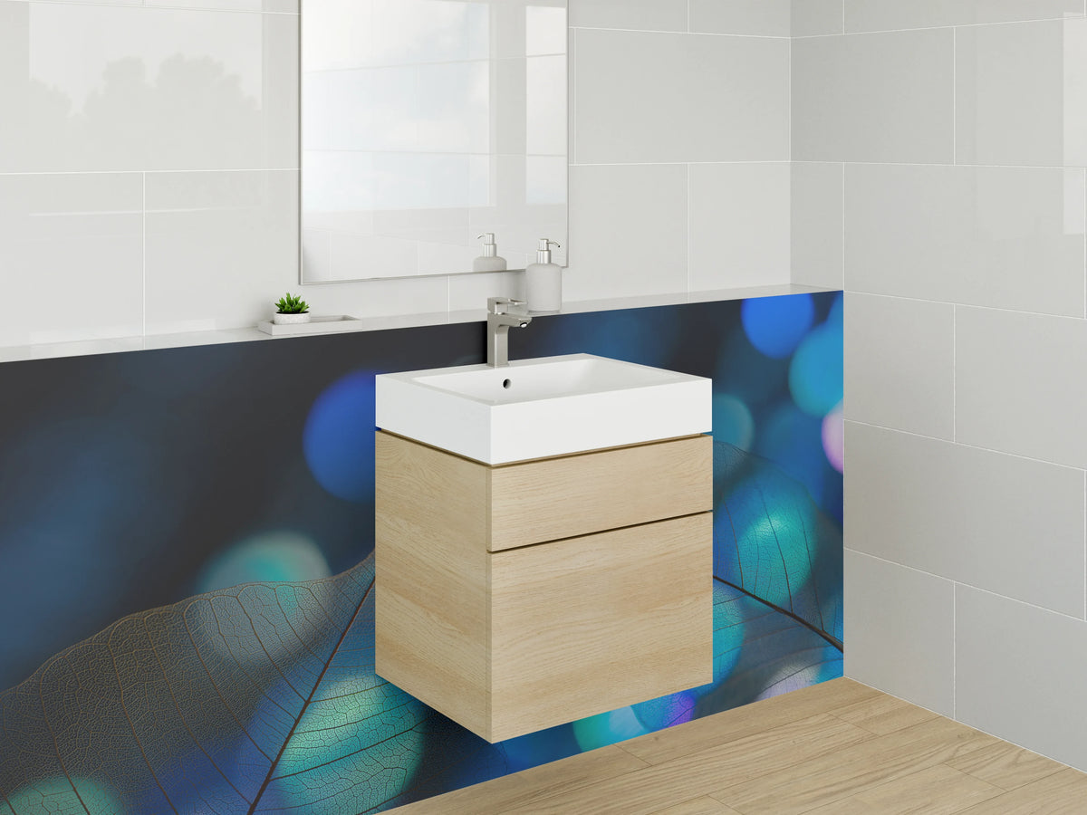 Waschbecken-Rückwand - Abstrakte Blätter in Blau und Türkis