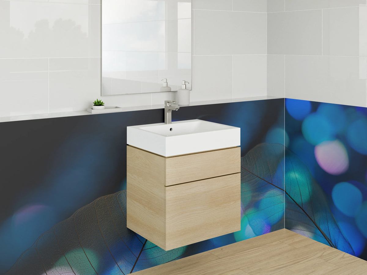 Waschbecken-Rückwand - Abstrakte Blätter in Blau und Türkis