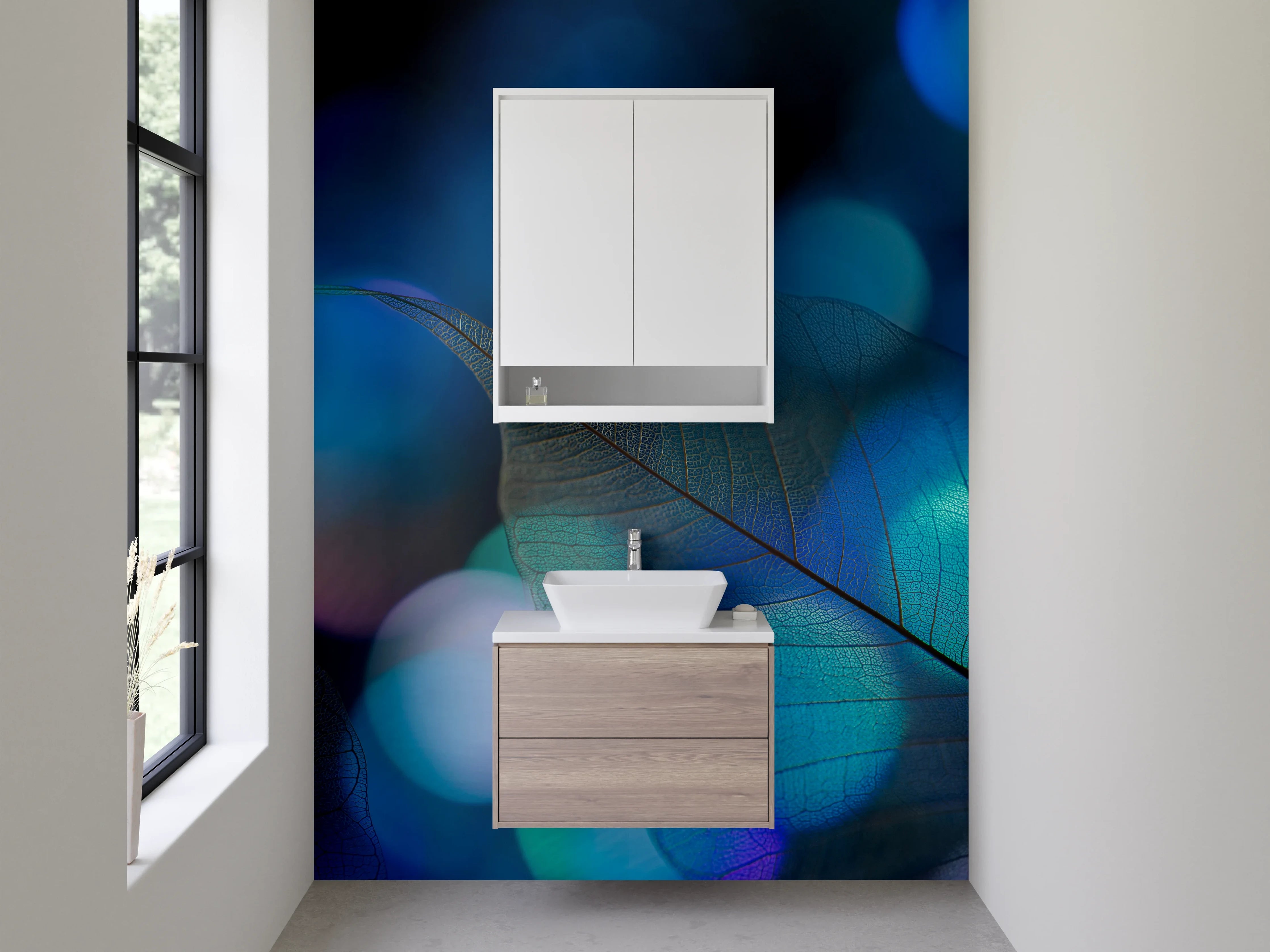 Waschbecken-Rückwand - Abstrakte Blätter mit Bokeh-Glanz